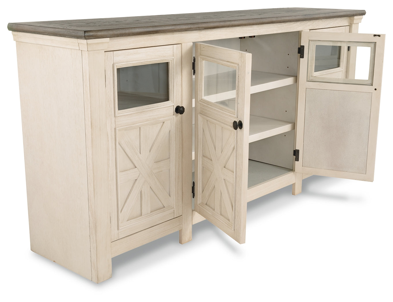 Ashley Furniture - BOLANBURG TWO-TONE EXTRA LARGE MEDIA CONSOLE - White Glass|Wood - TV Stands - Additional View 2
