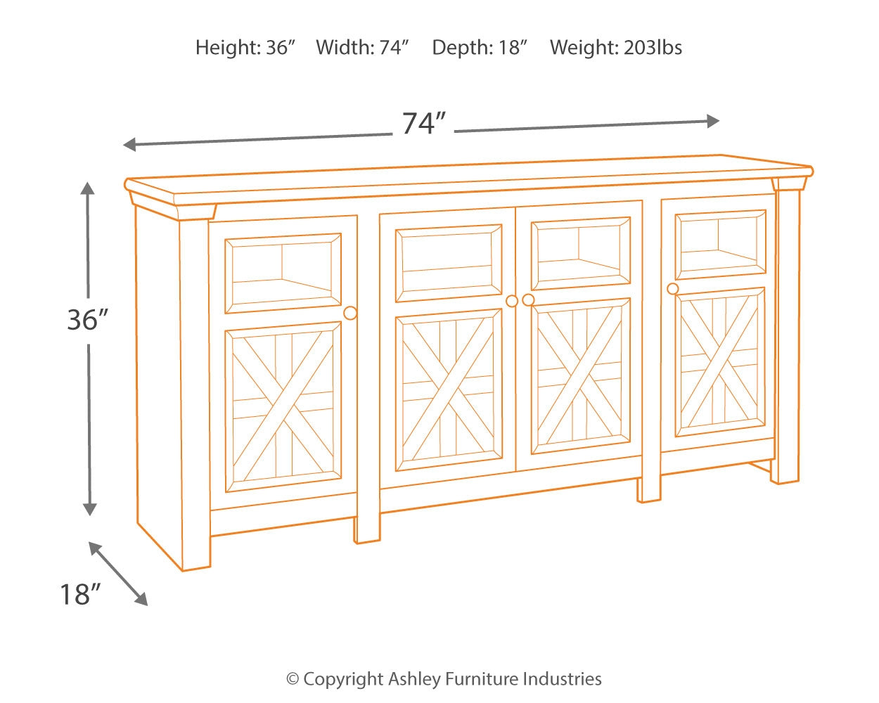 Ashley Furniture - BOLANBURG TWO-TONE EXTRA LARGE MEDIA CONSOLE - White Glass|Wood - TV Stands - Additional View 3