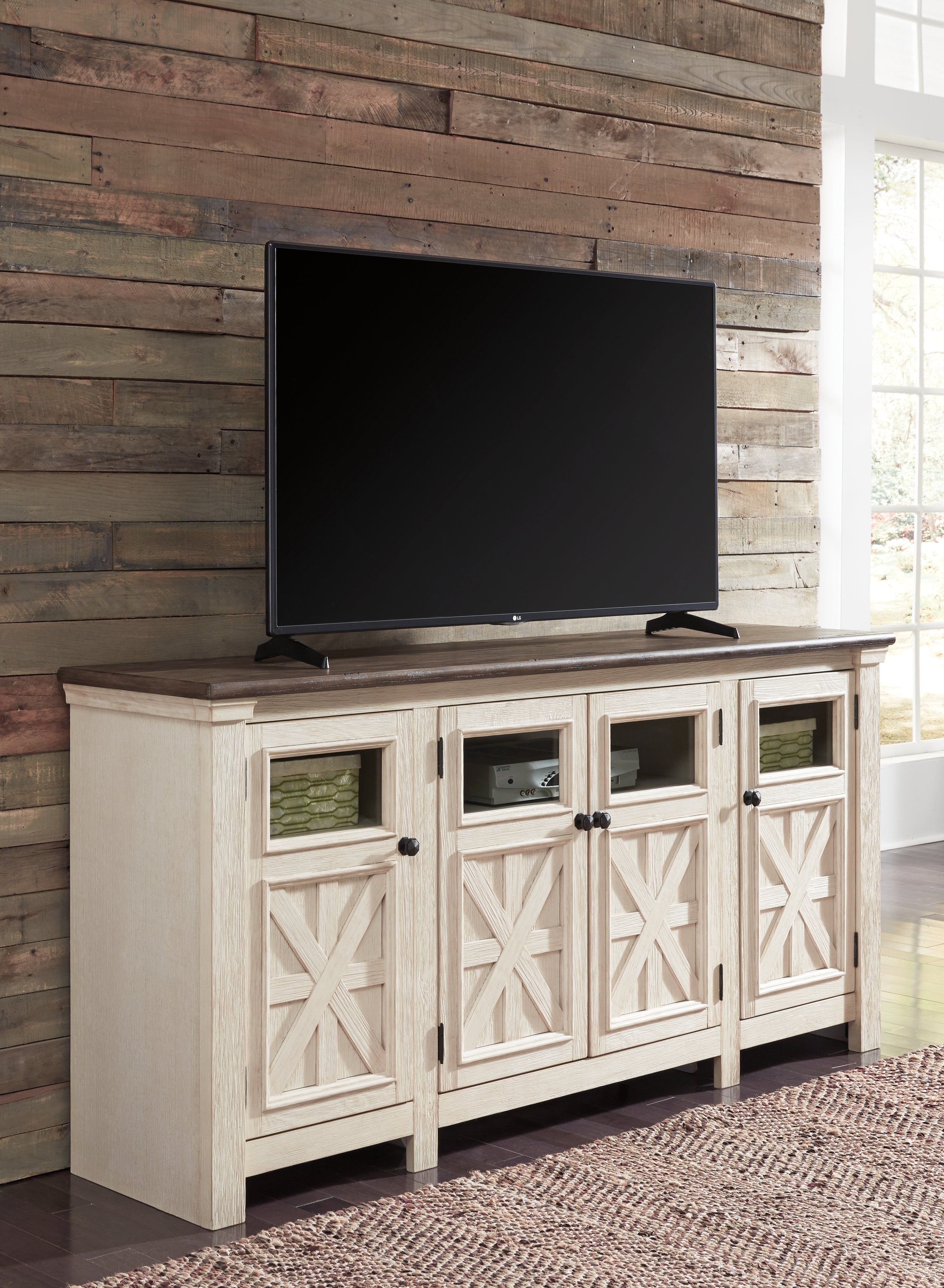 Ashley Furniture - BOLANBURG TWO-TONE EXTRA LARGE MEDIA CONSOLE - White Glass|Wood - TV Stands - Additional View 11