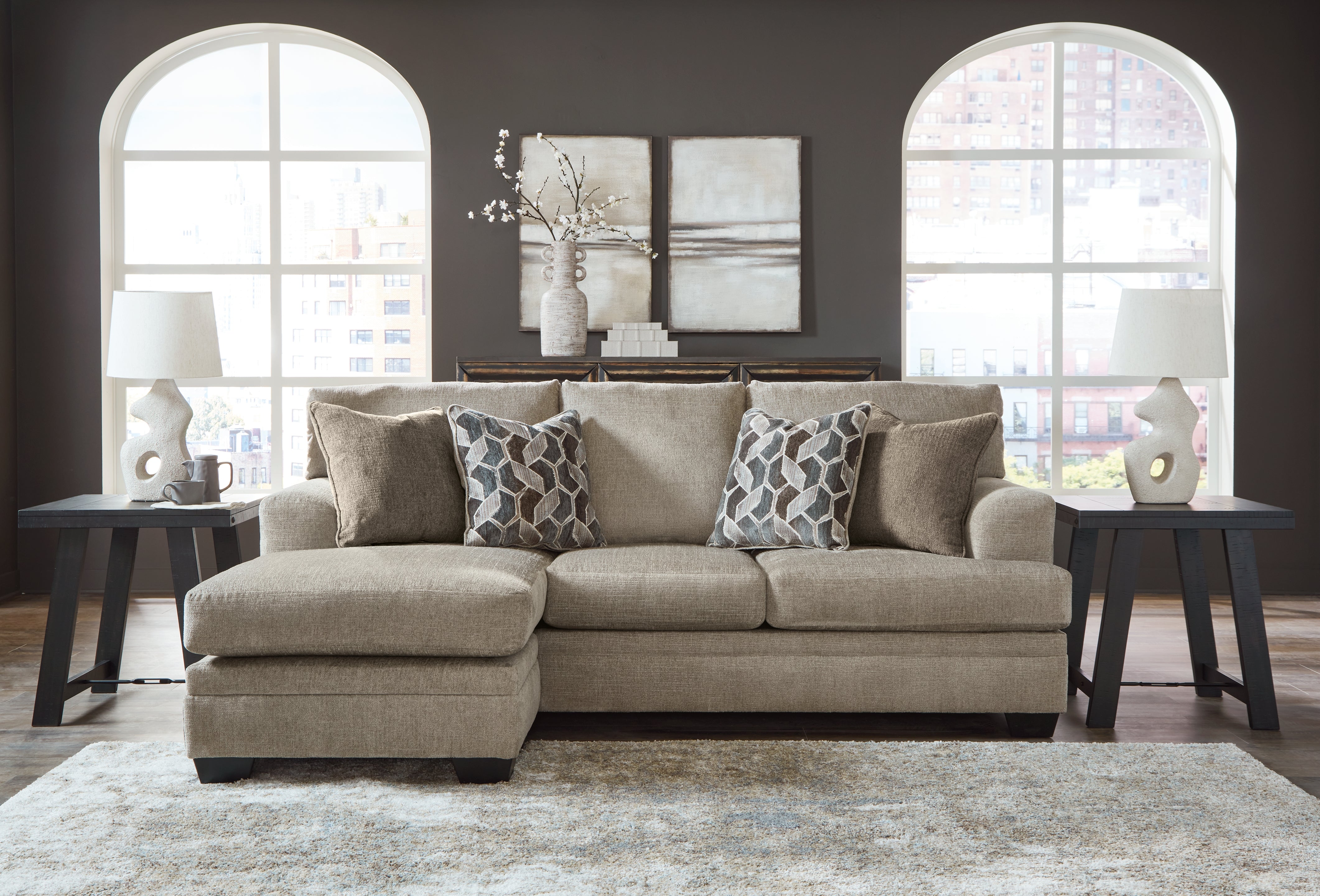 Ashley Furniture - Stonemeade Sofa Chaise - Taupe - Light Brown Fabric - Sofas - Additional View 7