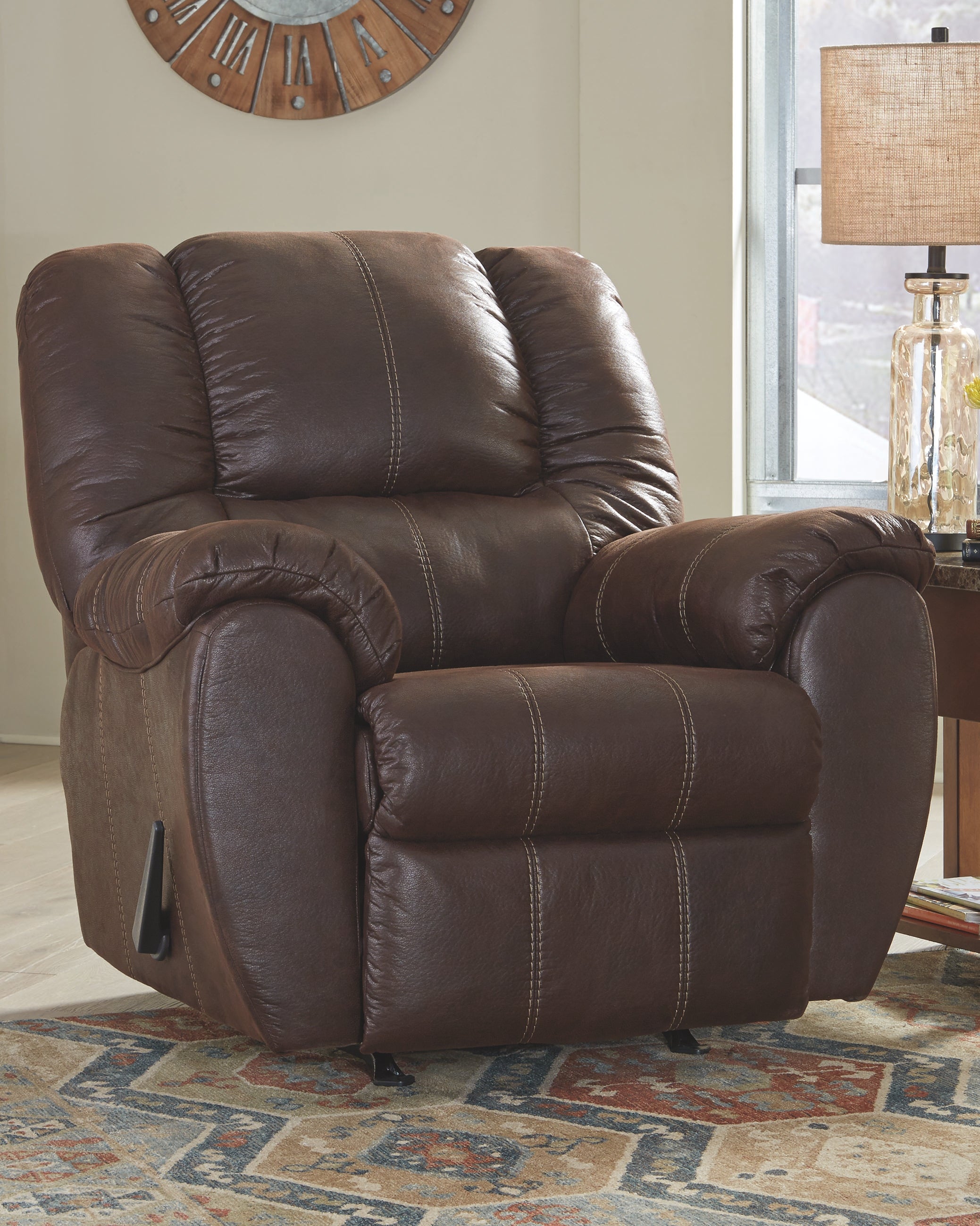 Ashley Furniture - Mcgann Rocker Recliner - Walnut - Dark Brown Faux Leather - Recliners - Additional View 1