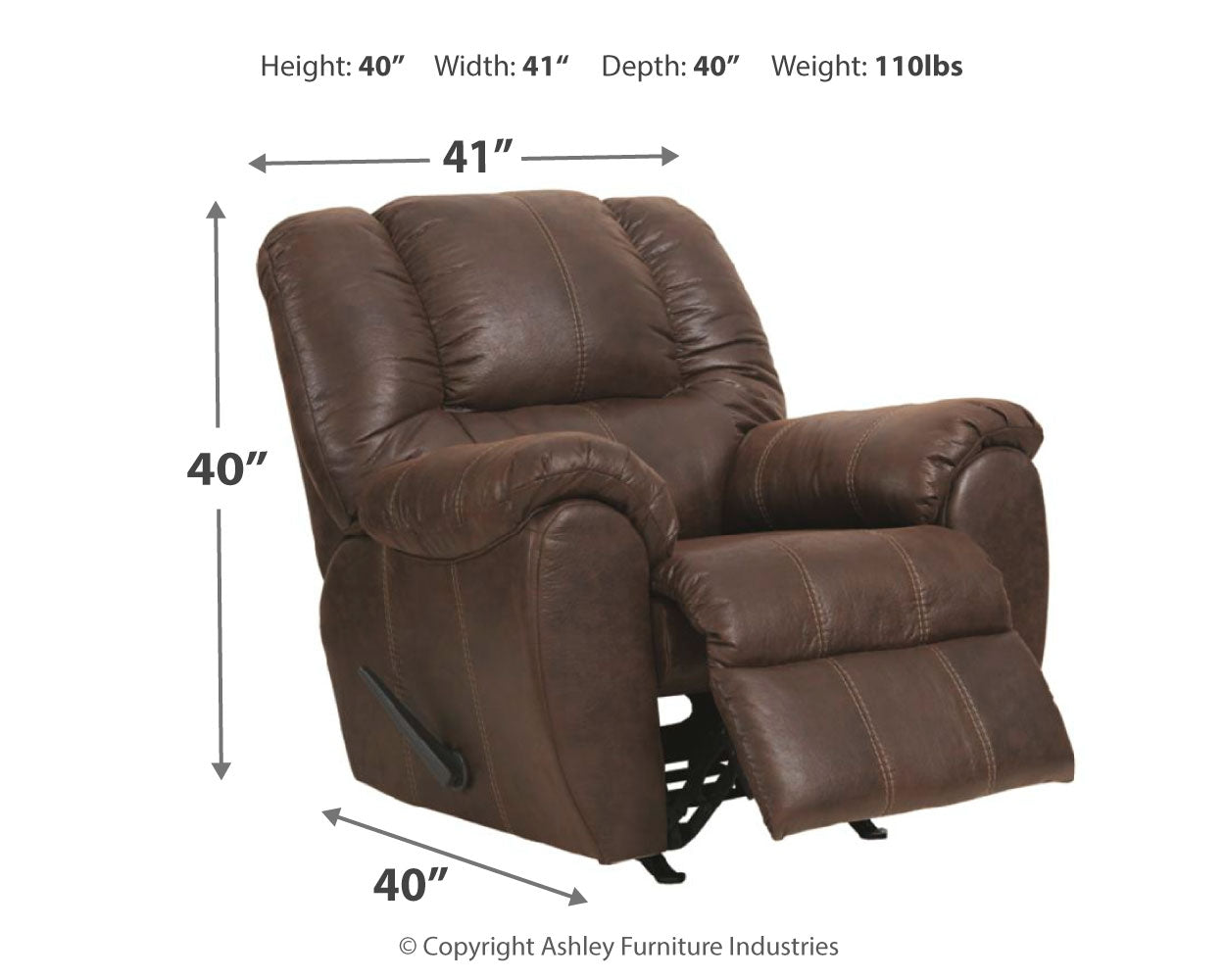 Ashley Furniture - Mcgann Rocker Recliner - Walnut - Dark Brown Faux Leather - Recliners - Additional View 3