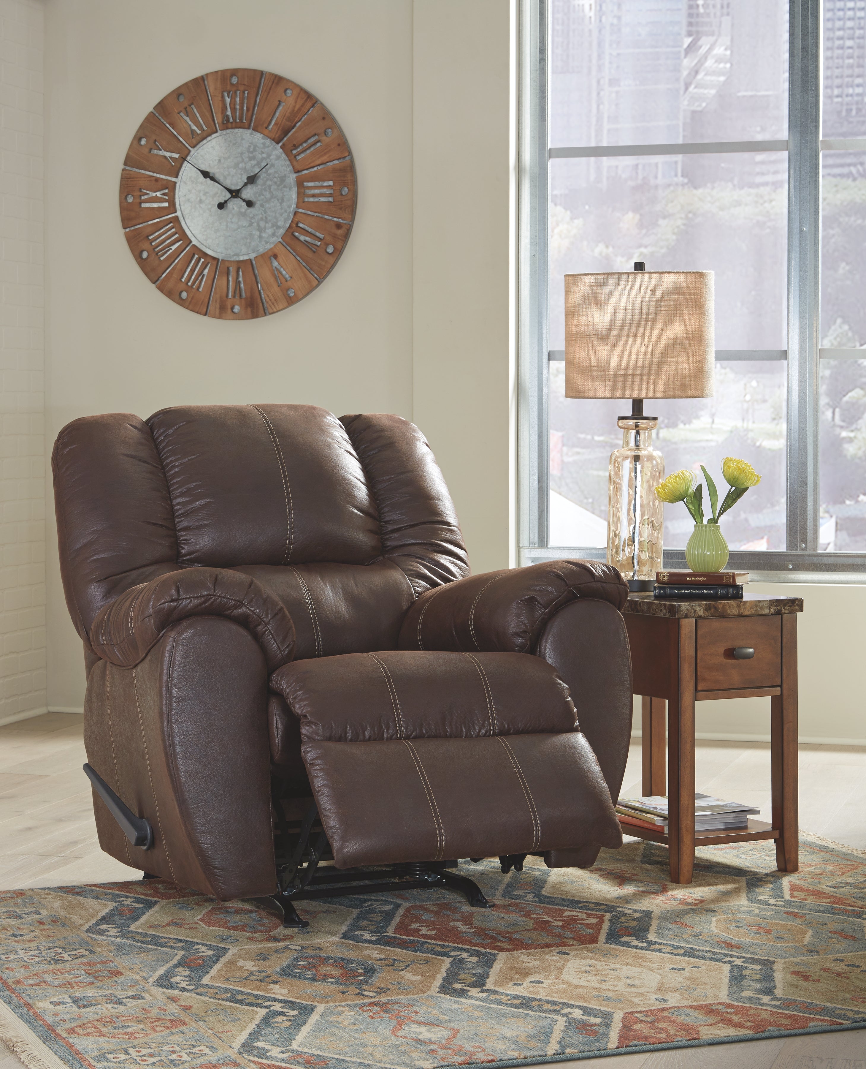 Ashley Furniture - Mcgann Rocker Recliner - Walnut - Dark Brown Faux Leather - Recliners - Additional View 4