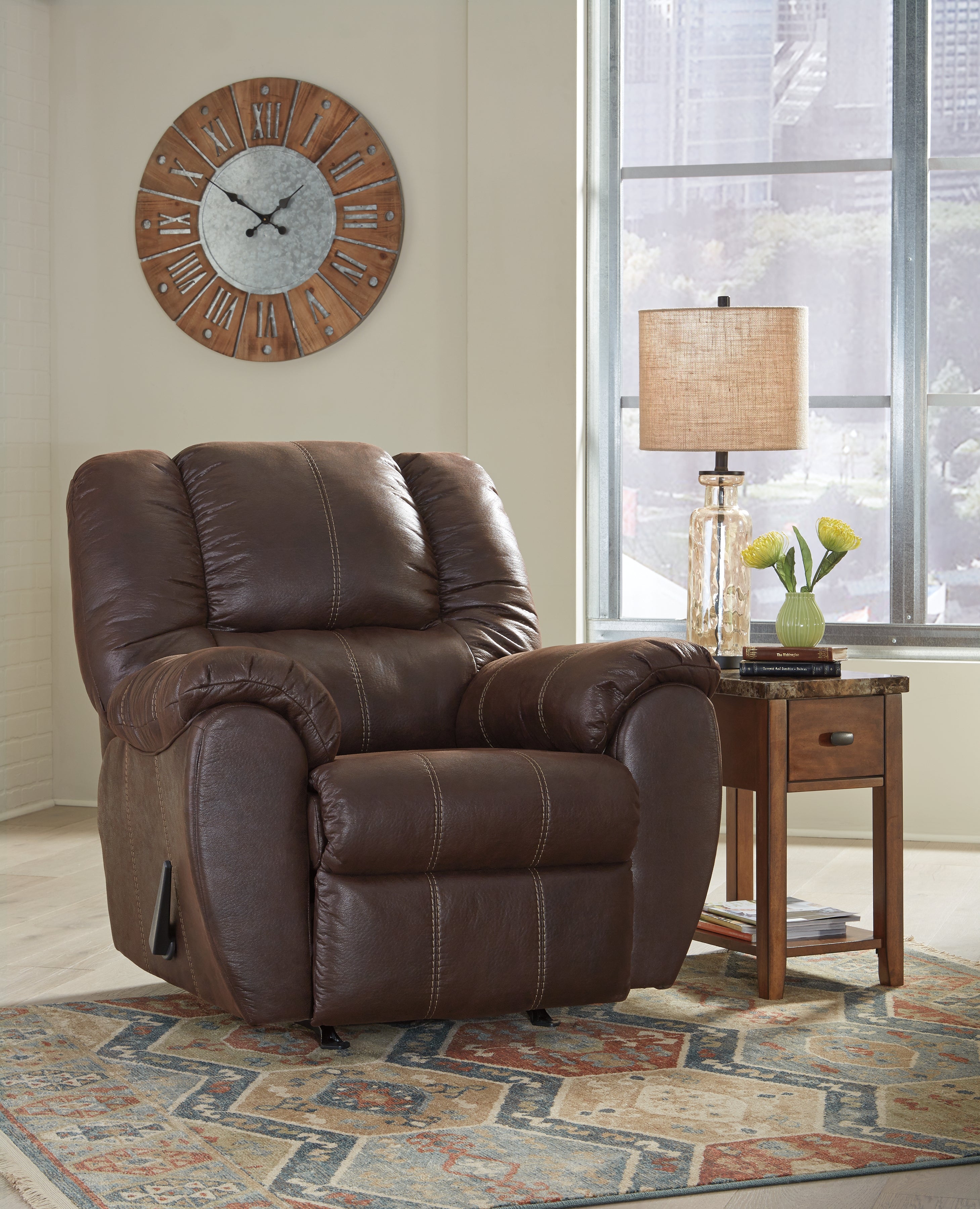 Ashley Furniture - Mcgann Rocker Recliner - Walnut - Dark Brown Faux Leather - Recliners - Additional View 5