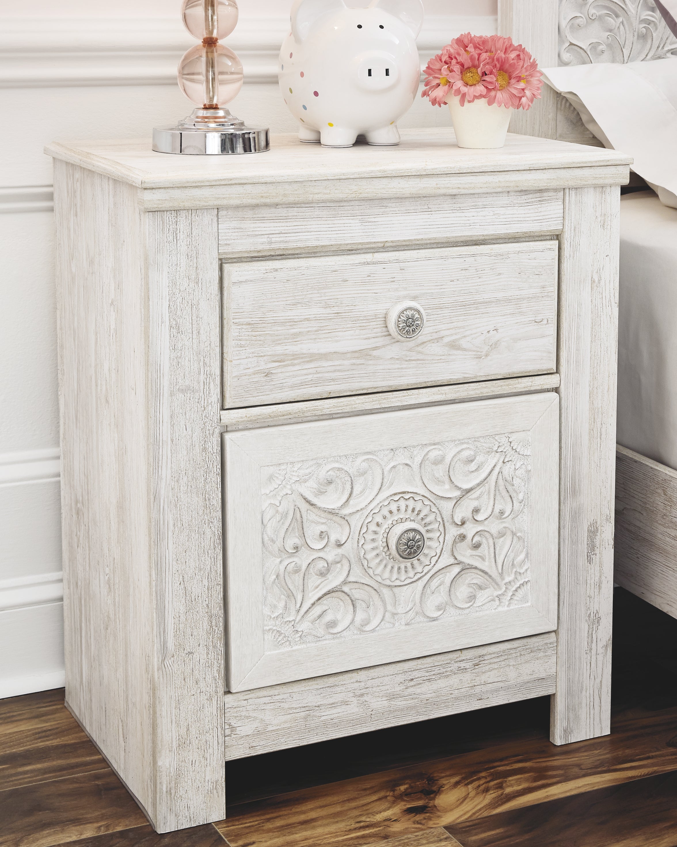 Ashley Furniture - PAXBERRY TWO DRAWER NIGHT STAND - White Wood - Nightstands - Additional View 1
