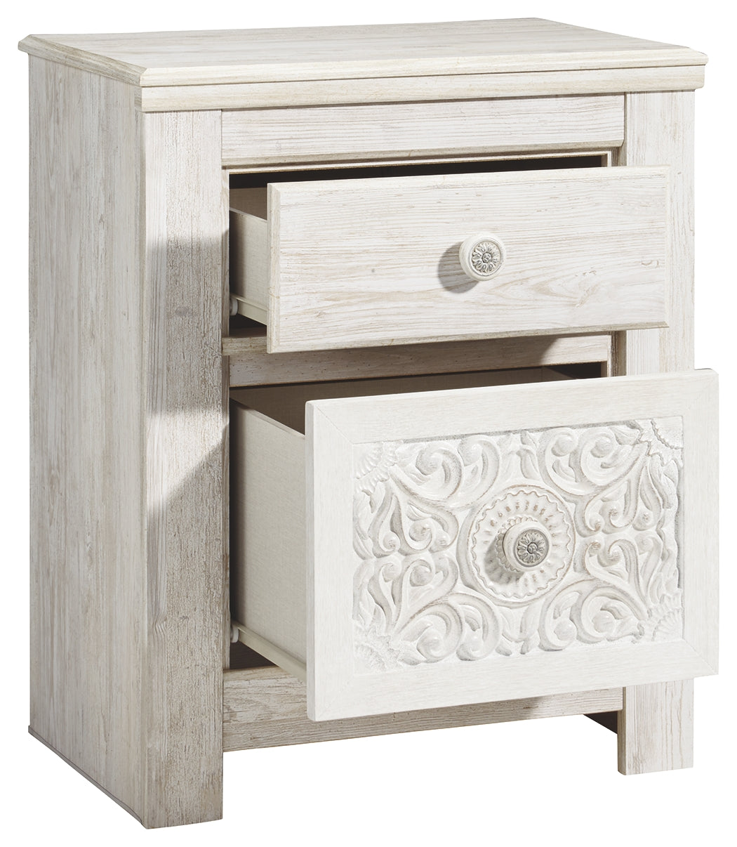 Ashley Furniture - PAXBERRY TWO DRAWER NIGHT STAND - White Wood - Nightstands - Additional View 2