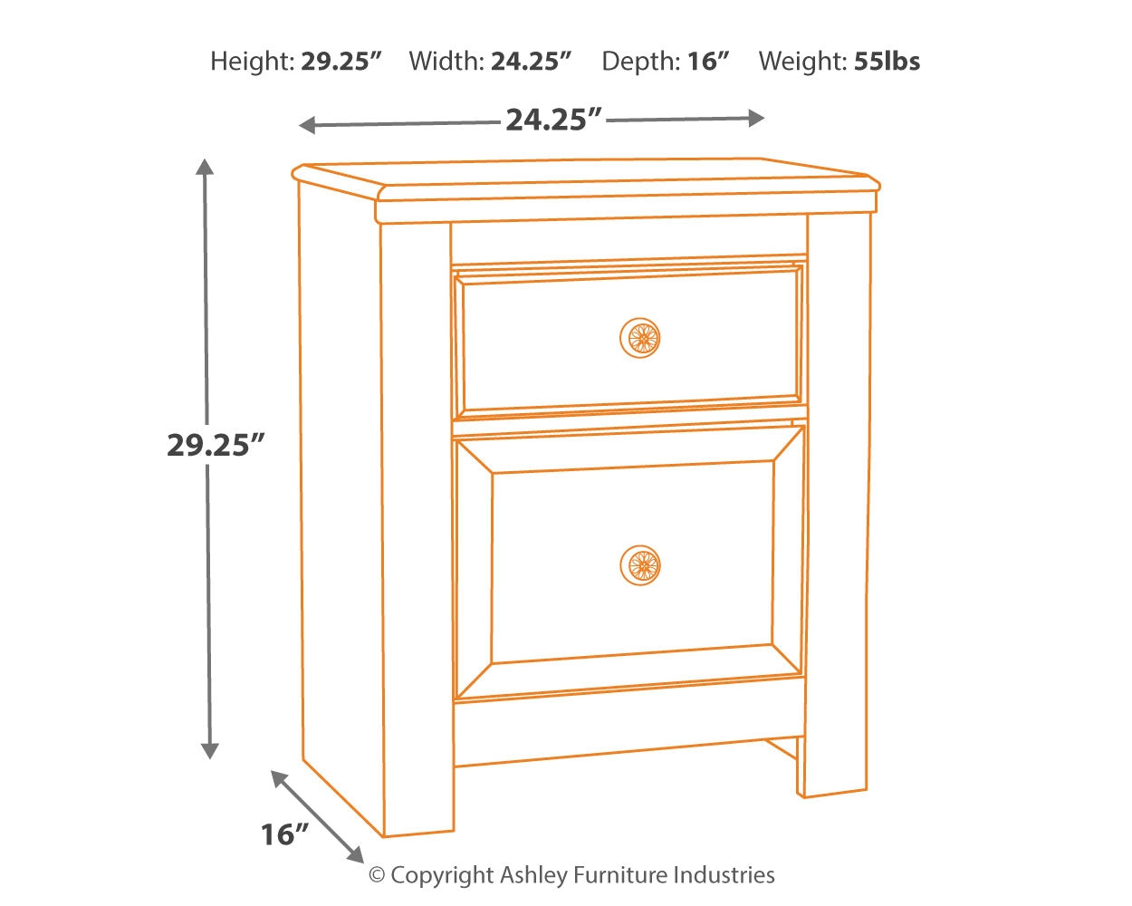 Ashley Furniture - PAXBERRY TWO DRAWER NIGHT STAND - White Wood - Nightstands - Additional View 3