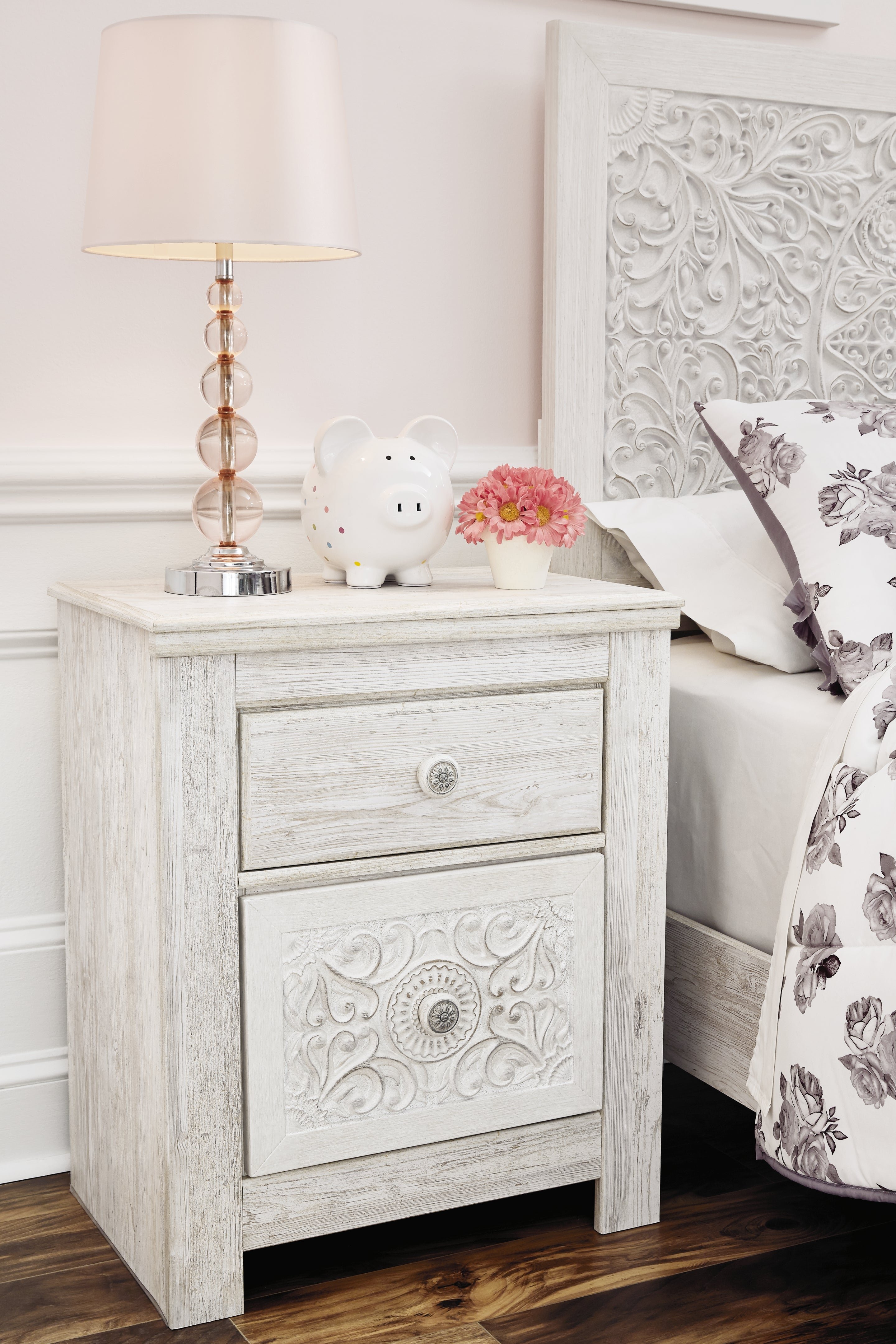 Ashley Furniture - PAXBERRY TWO DRAWER NIGHT STAND - White Wood - Nightstands - Additional View 6