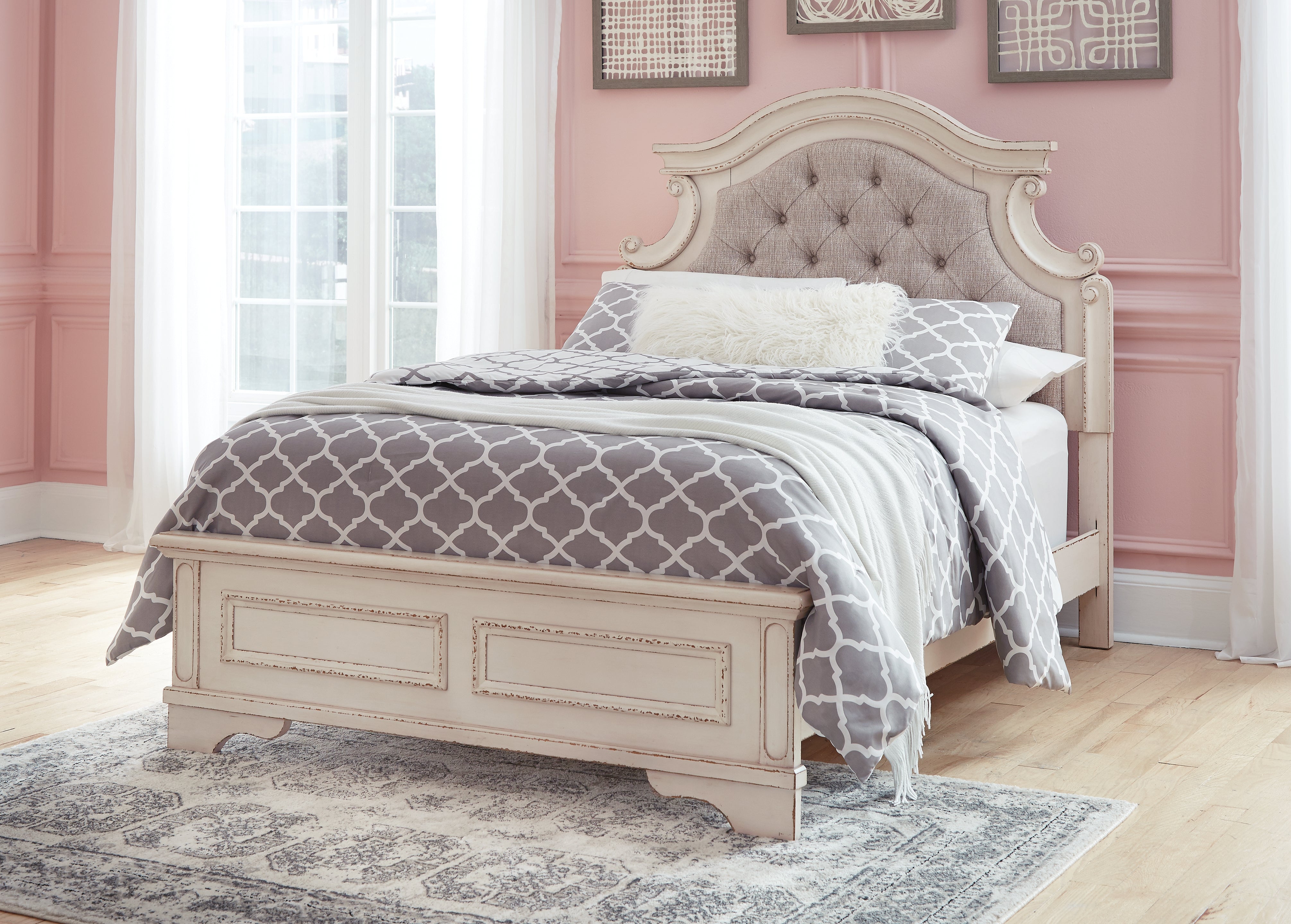Ashley Furniture - Realyn Full Panel Bed - White Wood|Fabric - Beds - Additional View 2