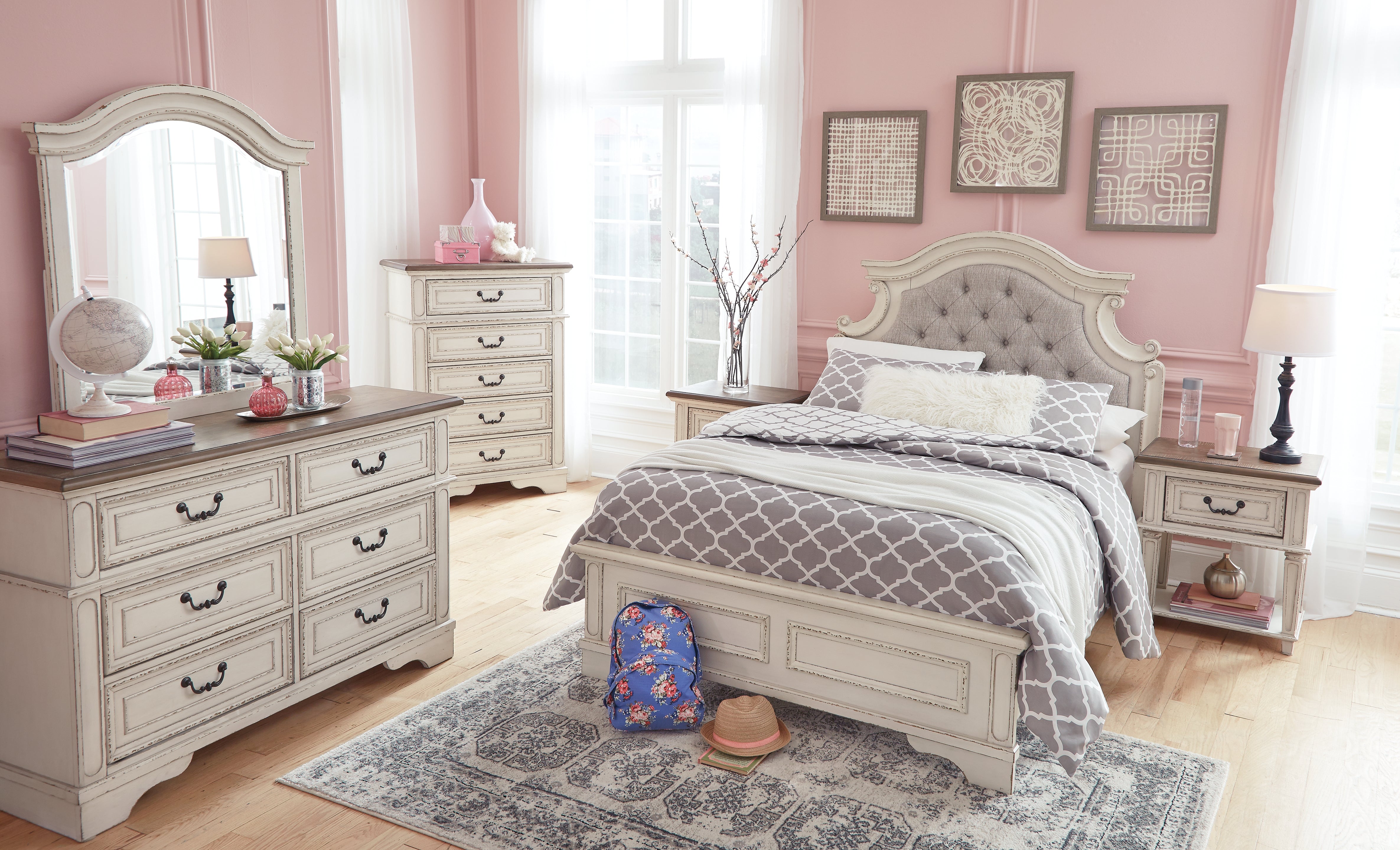 Ashley Furniture - Realyn Full Panel Bed - White Wood|Fabric - Beds - Additional View 7