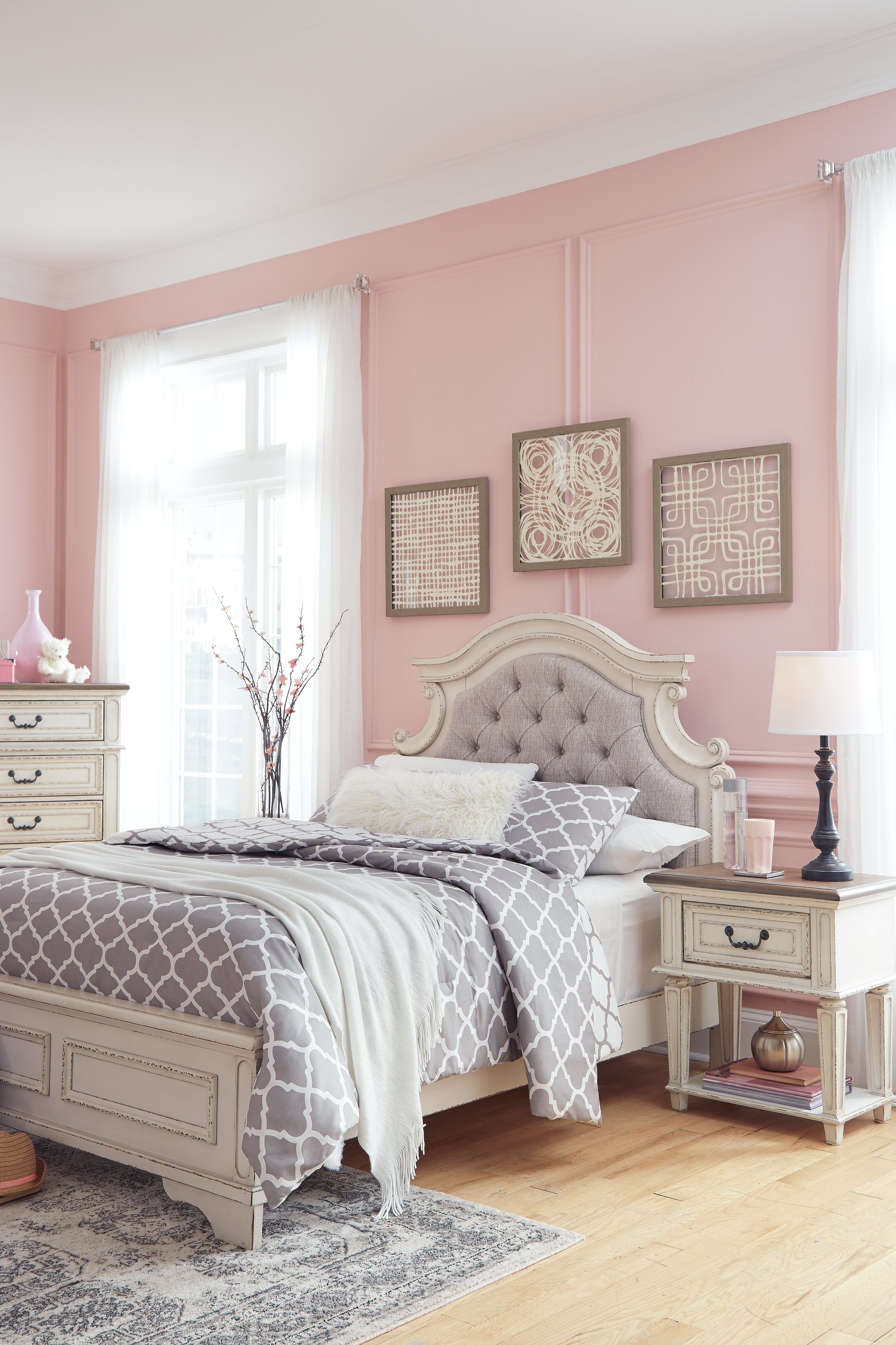 Ashley Furniture - Realyn Full Panel Bed - White Wood|Fabric - Beds - Additional View 8