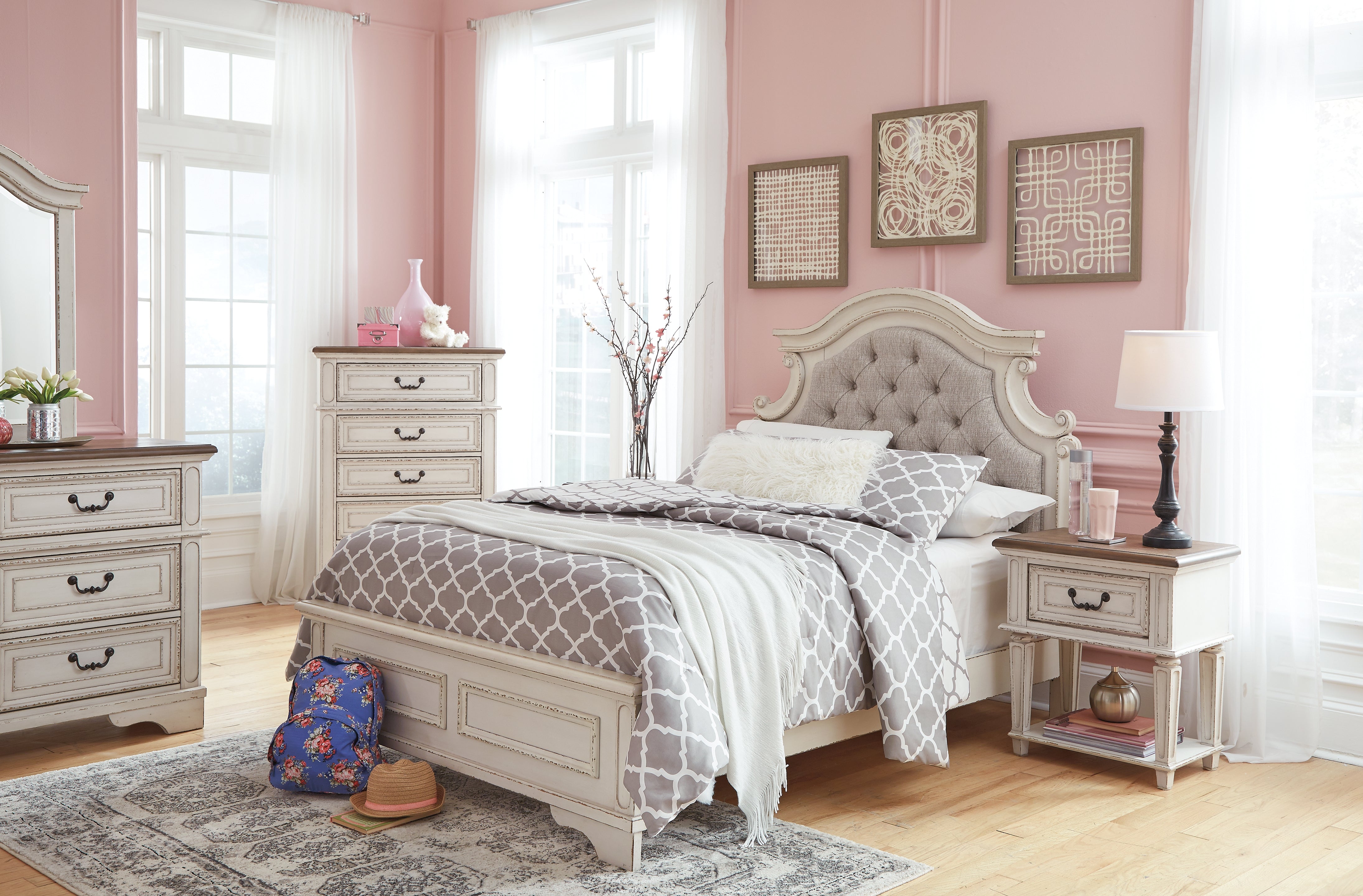 Ashley Furniture - Realyn Full Panel Bed - White Wood|Fabric - Beds - Additional View 9