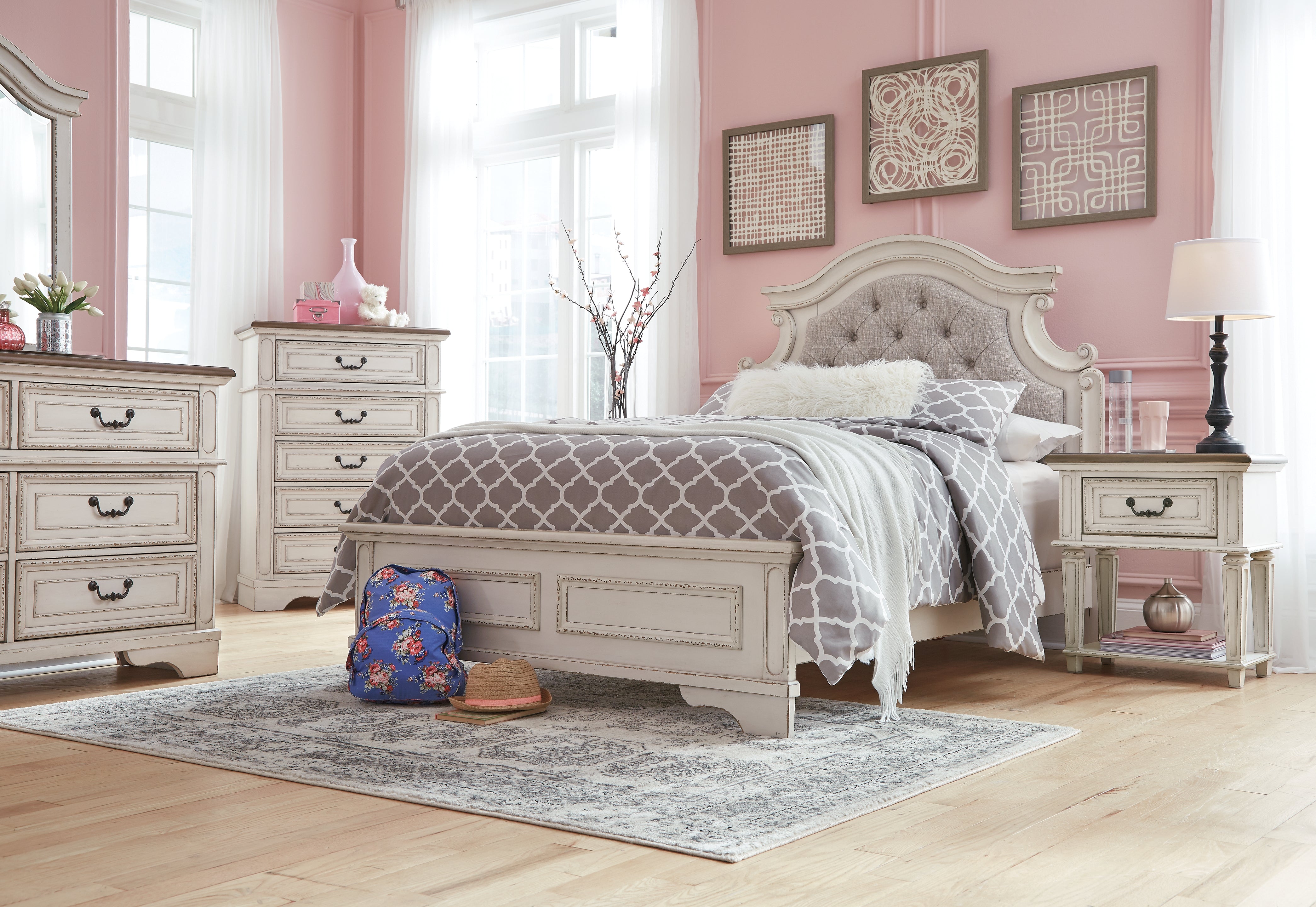 Ashley Furniture - Realyn Full Panel Bed - White Wood|Fabric - Beds - Additional View 10