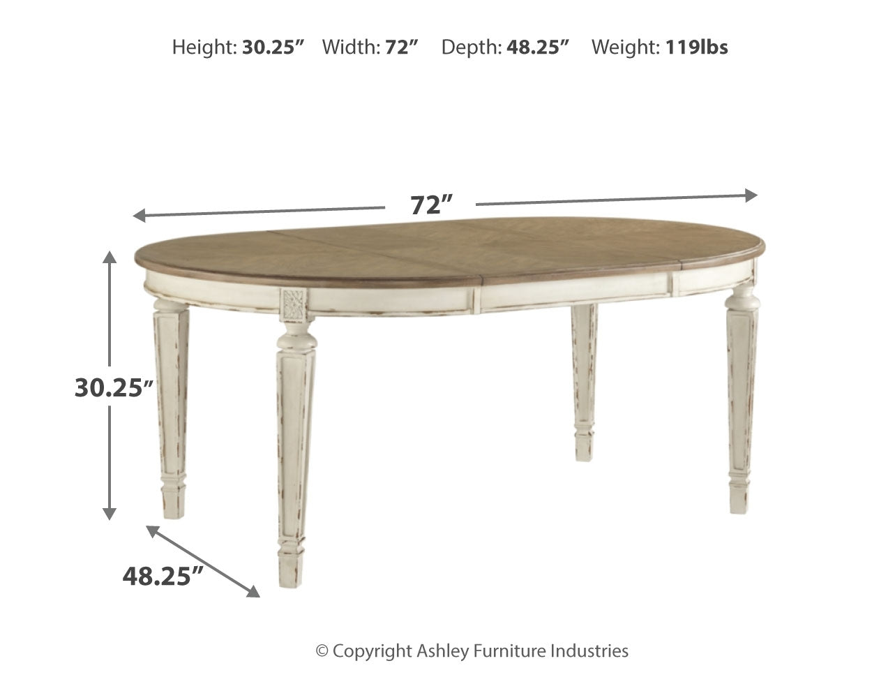 Ashley Furniture - REALYN OVAL DINING ROOM TABLE - White Wood - Tables - Additional View 3