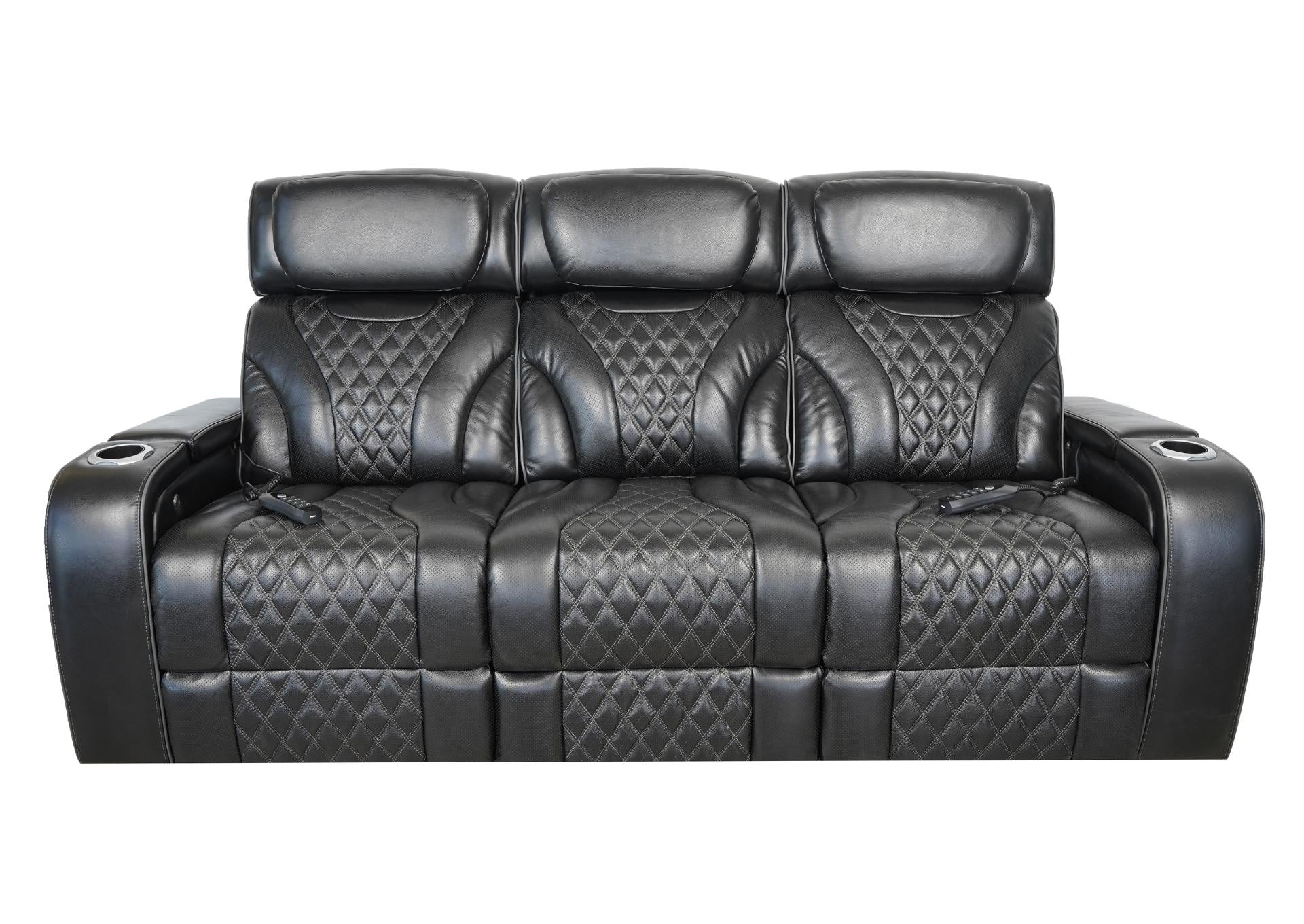 VAMOND BLACK LEATHER POWER SOFA WITH AIR MASSAGE AND IMMERSIVE AUDIO
