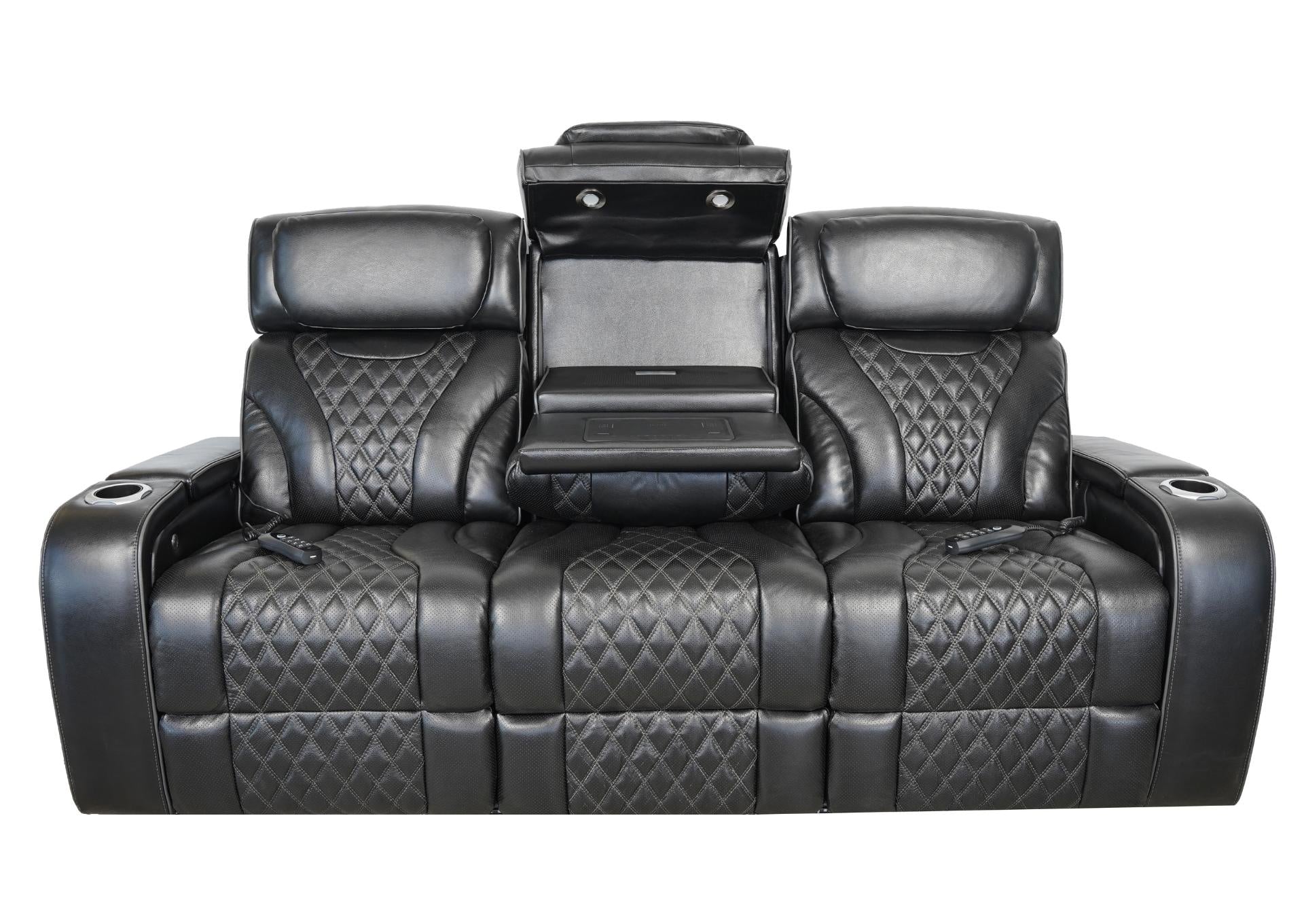 VAMOND BLACK LEATHER POWER SOFA WITH AIR MASSAGE AND IMMERSIVE AUDIO - Additional View 1