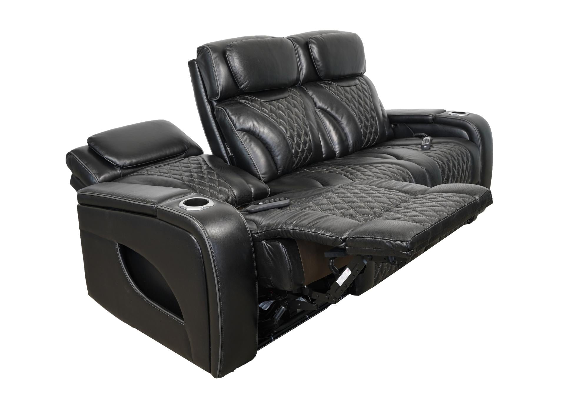VAMOND BLACK LEATHER POWER SOFA WITH AIR MASSAGE AND IMMERSIVE AUDIO - Additional View 2