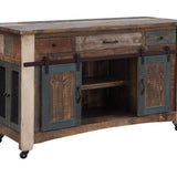International Furniture Direct - ANTIQUE KITCHEN ISLAND - Blue|Light Brown Wood - Islands & Carts