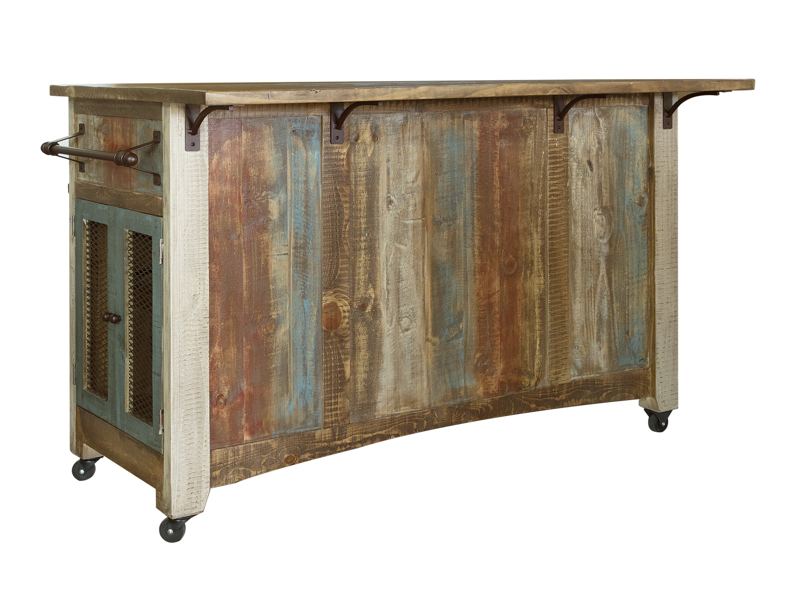 International Furniture Direct - ANTIQUE KITCHEN ISLAND - Blue|Light Brown Wood - Islands & Carts - Additional View 1