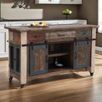 International Furniture Direct - ANTIQUE KITCHEN ISLAND - Blue|Light Brown Wood - Islands & Carts - Additional View 2