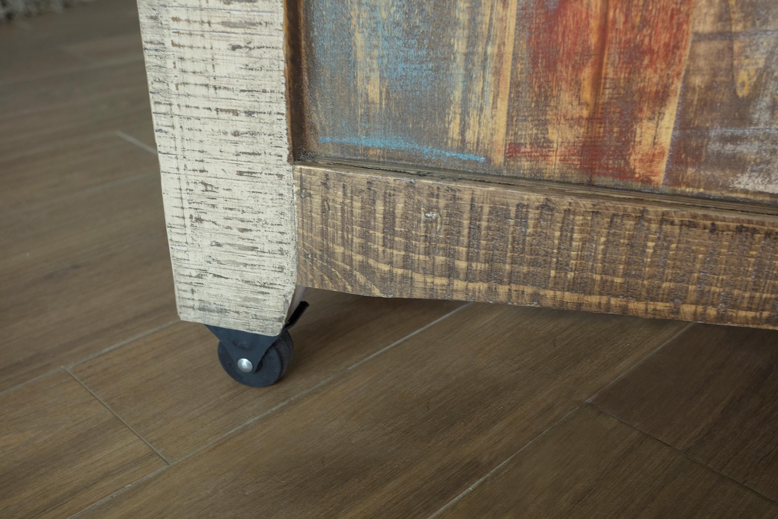 International Furniture Direct - ANTIQUE KITCHEN ISLAND - Blue|Light Brown Wood - Islands & Carts - Additional View 3
