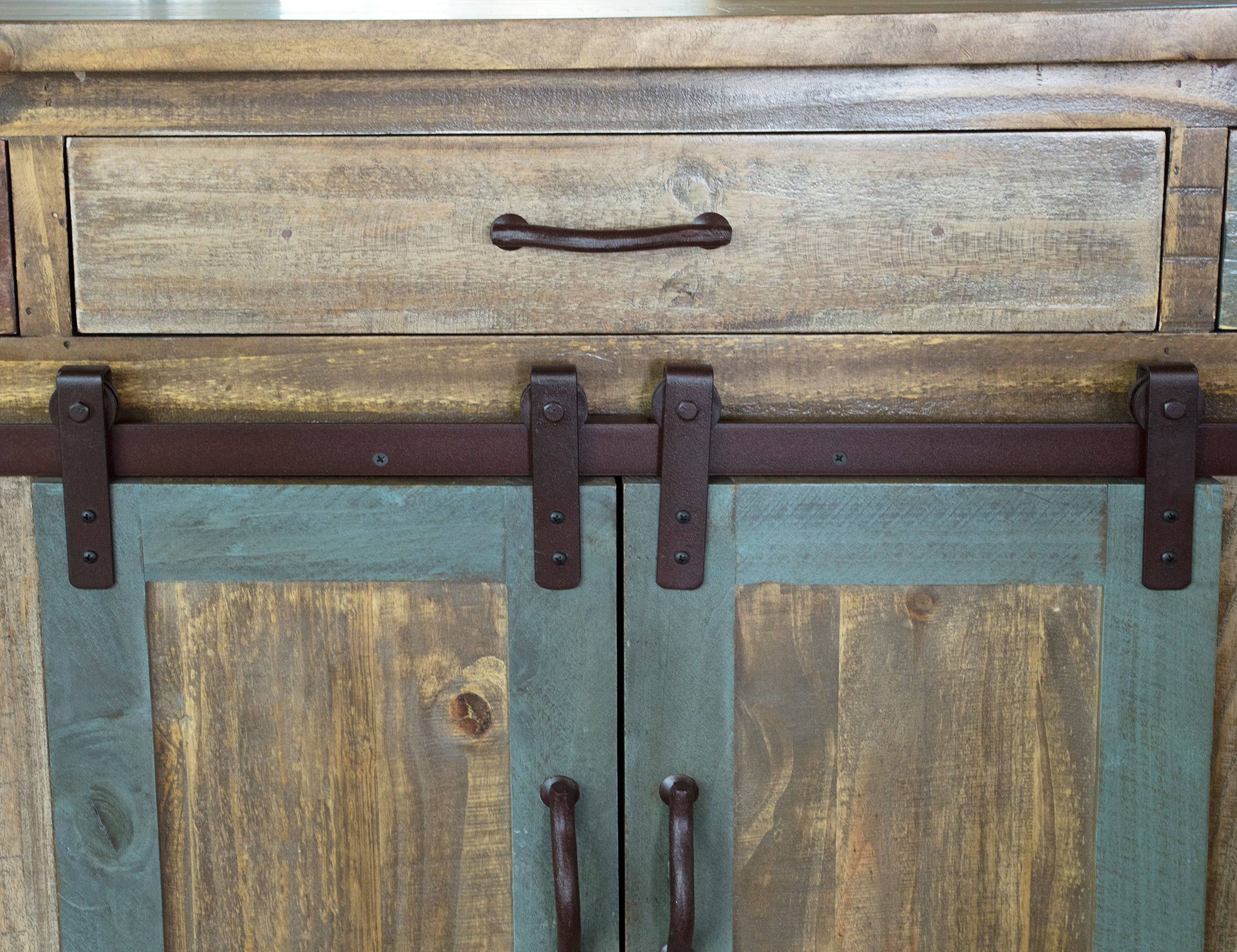 International Furniture Direct - ANTIQUE KITCHEN ISLAND - Blue|Light Brown Wood - Islands & Carts - Additional View 5