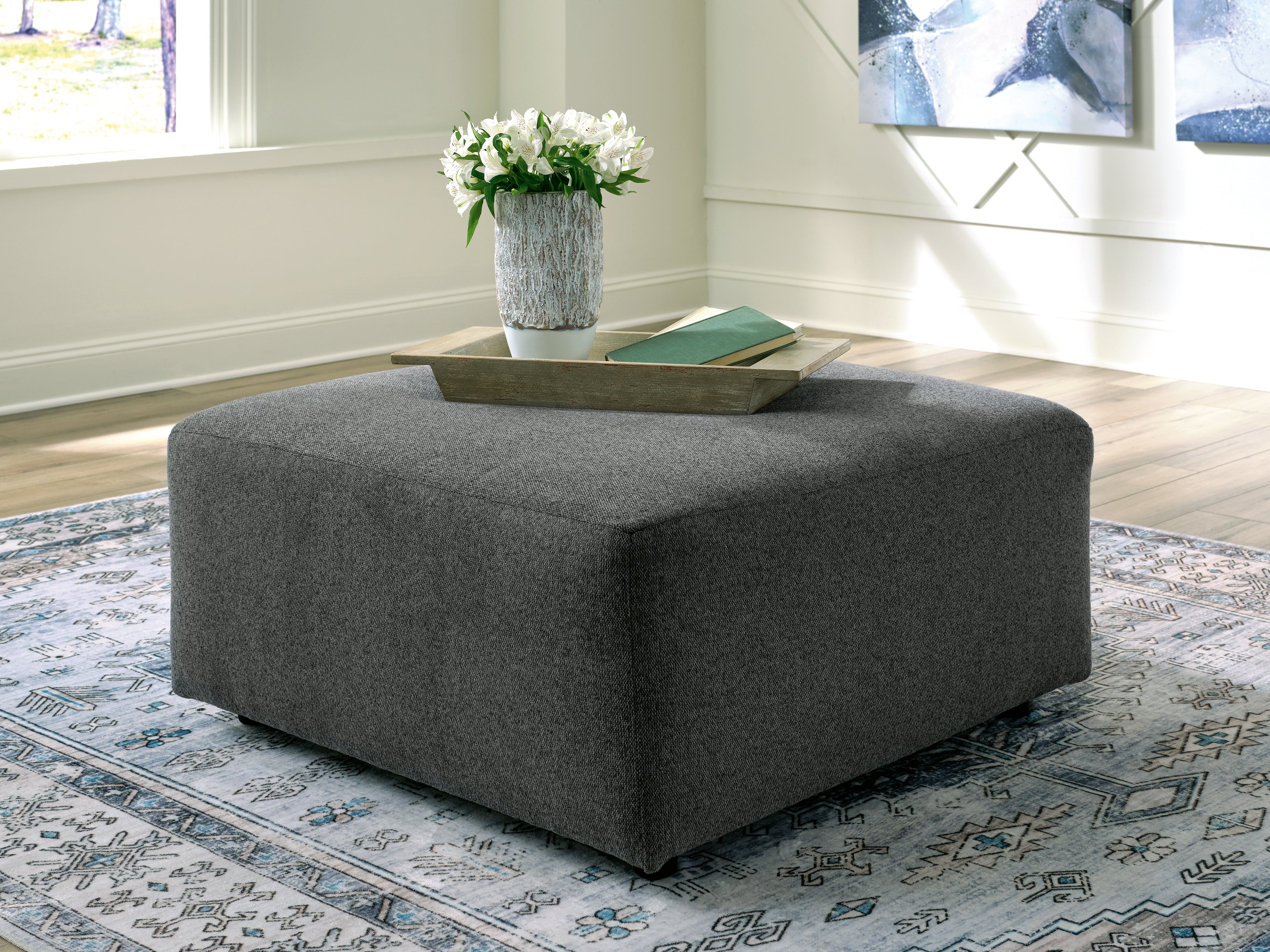 Ashley Furniture - Edenfield Oversized Ottoman - Charcoal - Dark Gray Fabric - Ottomans - Additional View 1