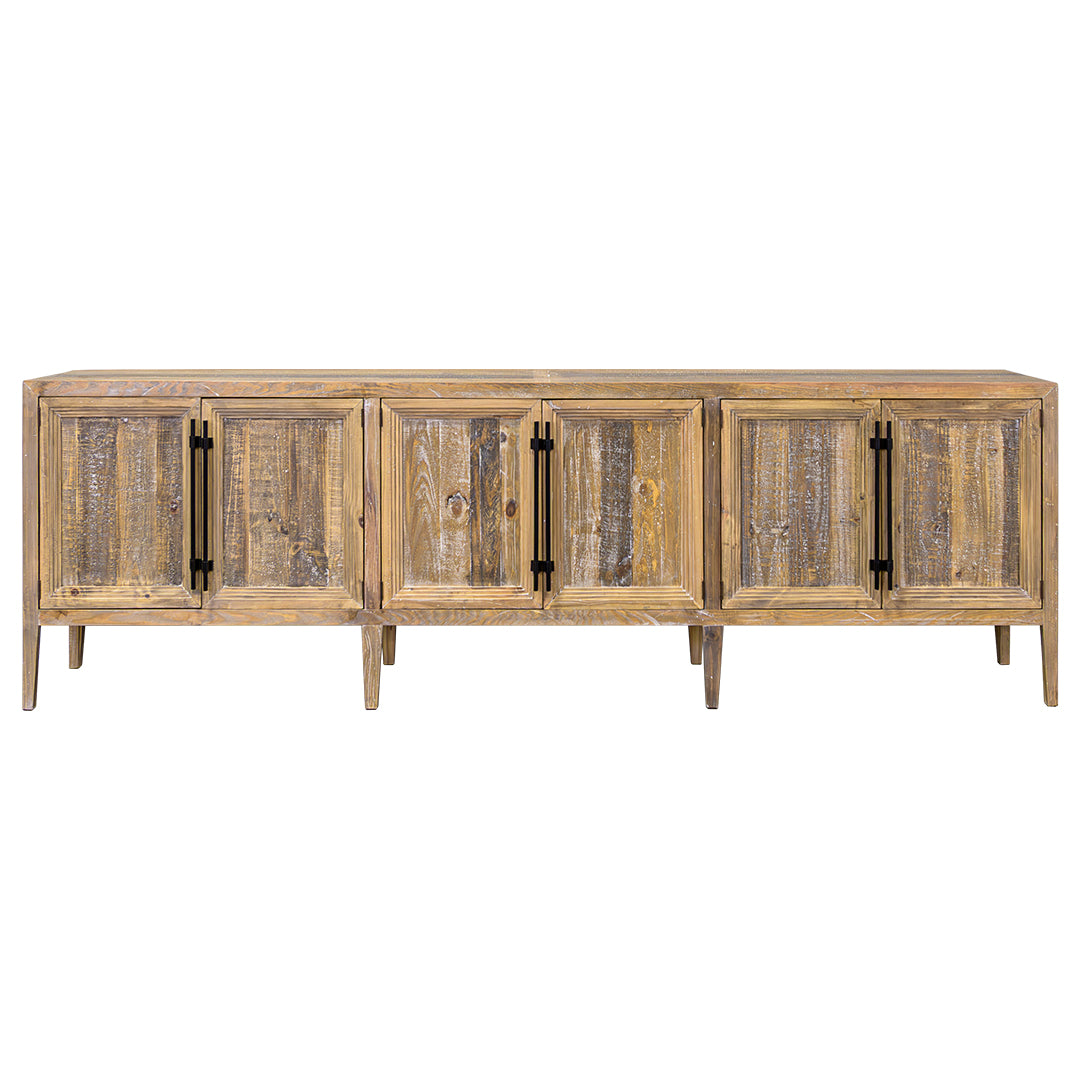 Wooden sideboard with four doors on a white background