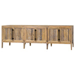Wooden sideboard with glass panels on a white background