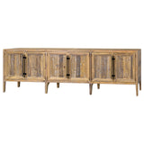 Wooden sideboard with glass panels on a white background