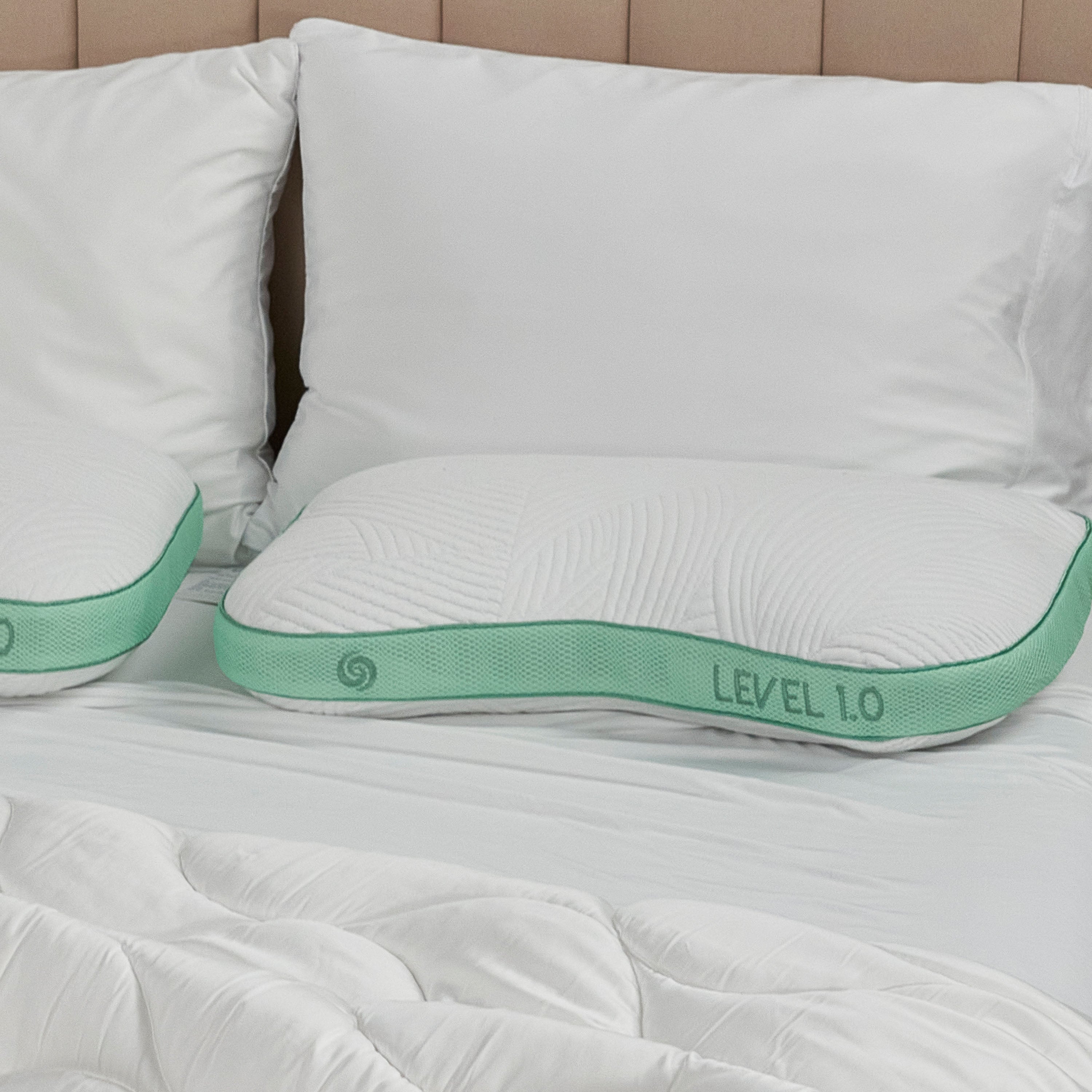 Bedgear - Level Transition 1.0 Stomach Sleeper Pillow - White|Green Fabric - Pillows - Additional View 1