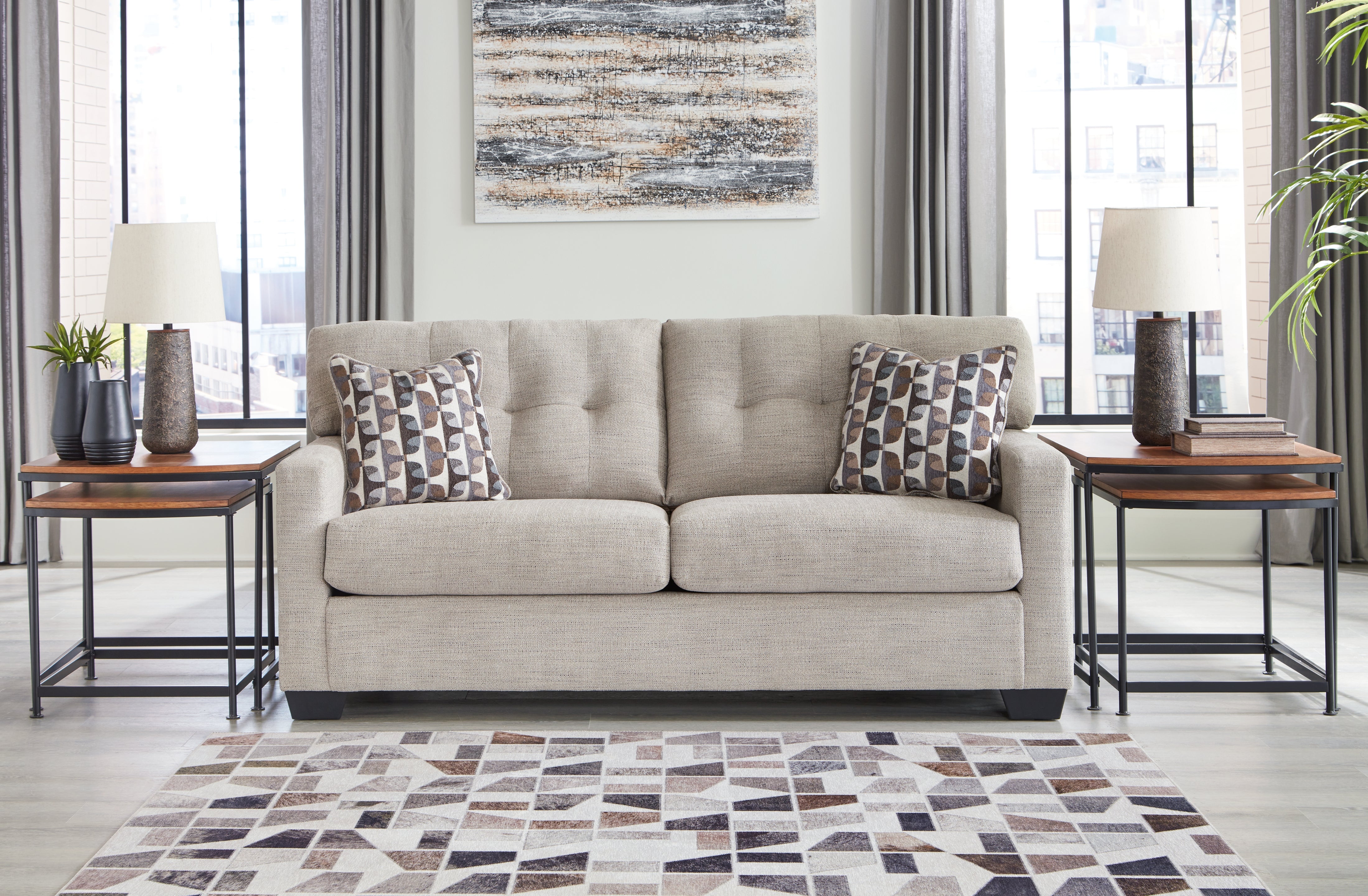 Ashley Furniture - Mahoney Sofa - Pebble - Pearl Silver Fabric - Sofas