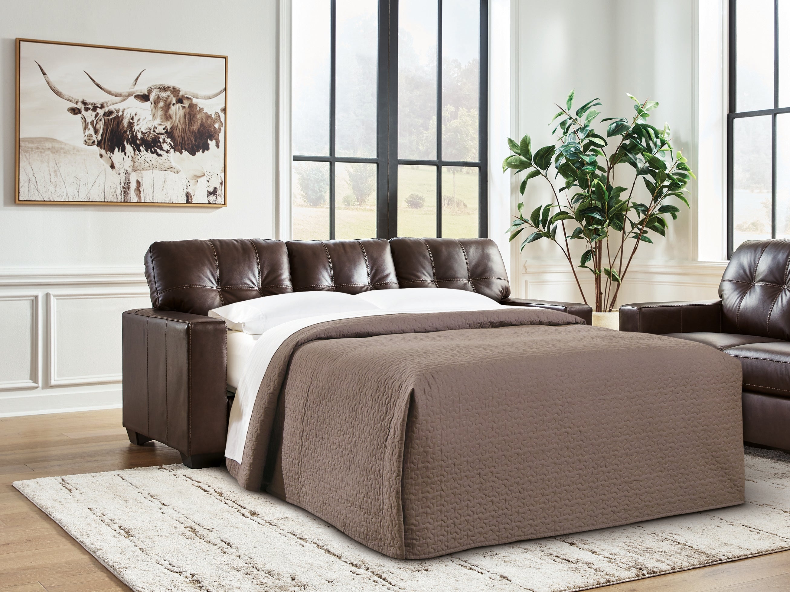 Ashley Furniture - Santorine Queen Sofa Sleeper - Dark Brown - Leather Match - Sofas - Additional View 1