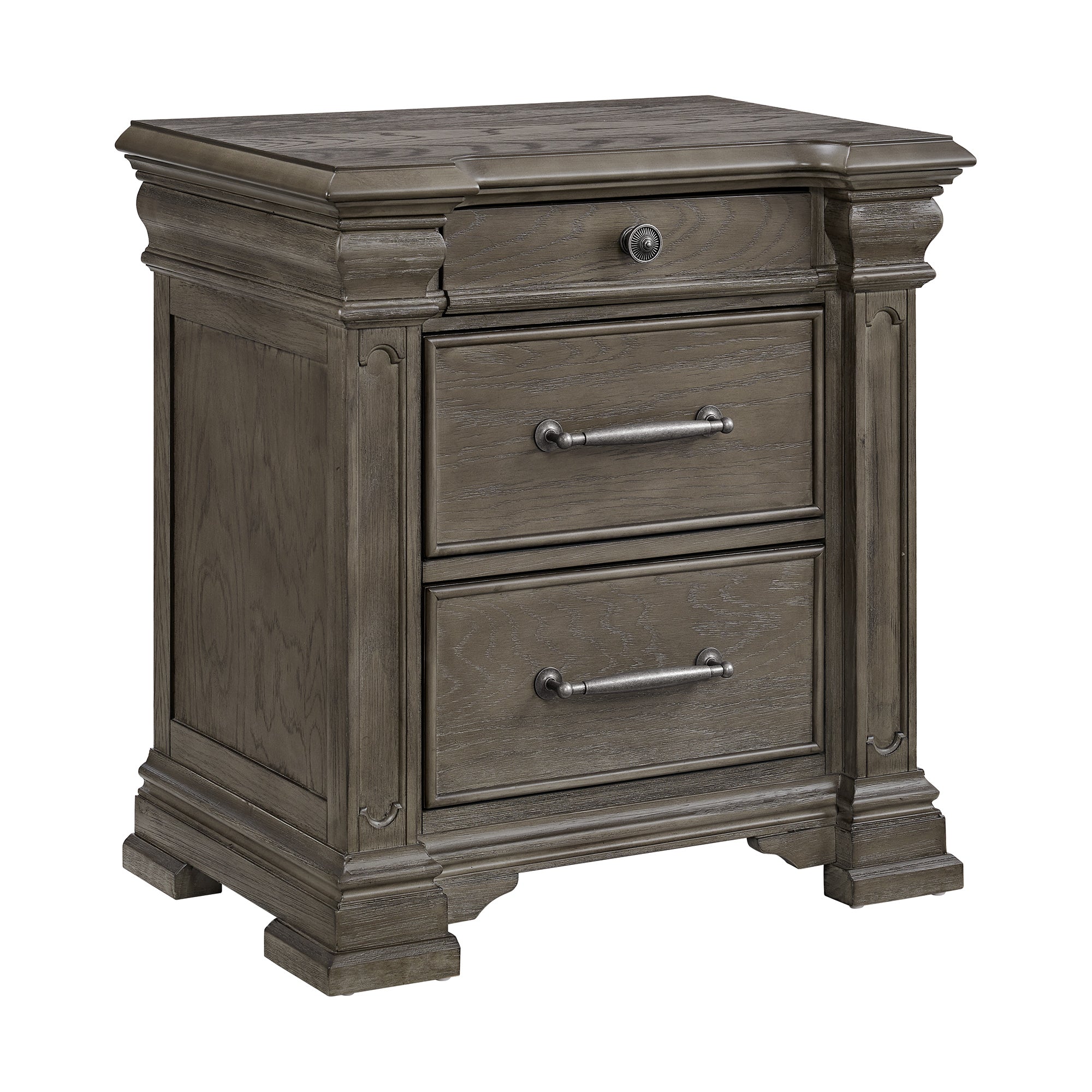 Elements International - KINGS COURT GREY NIGHTSTAND - Dark Gray Wood - Nightstands