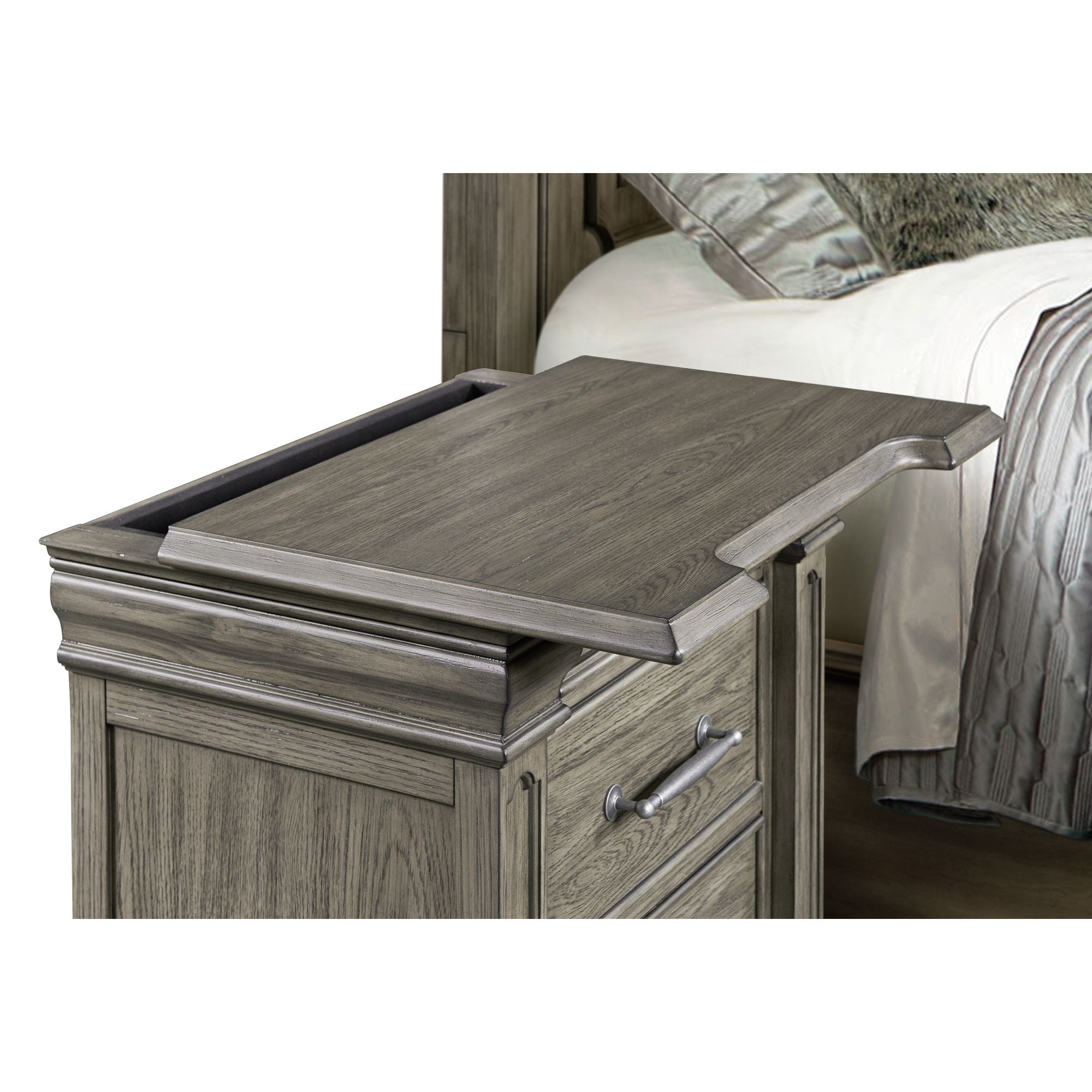 Elements International - KINGS COURT GREY NIGHTSTAND - Dark Gray Wood - Nightstands - Additional View 4