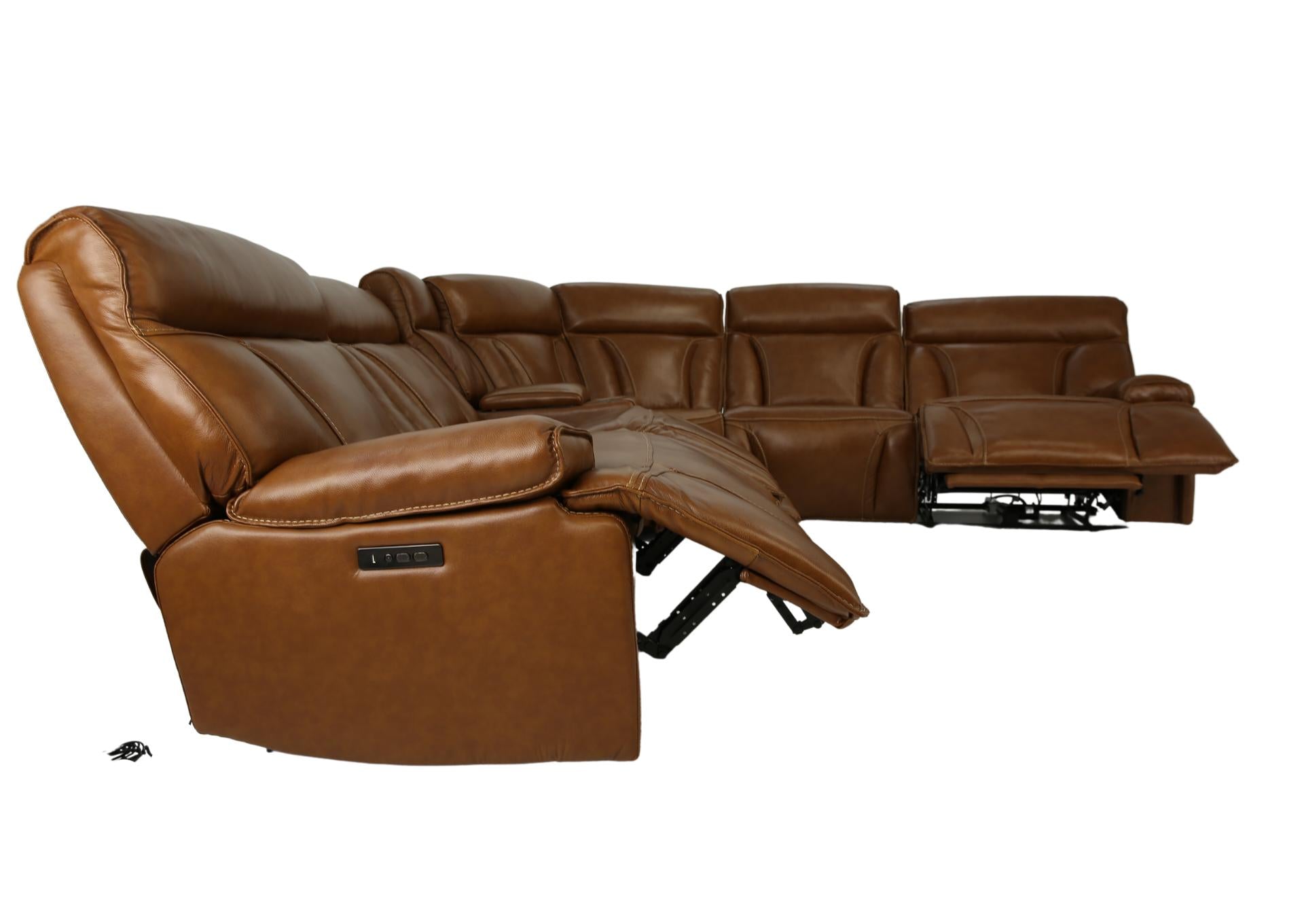 Benelli Leather 6 Piece Power Zero G Sectional - Buckskin - Additional View 2