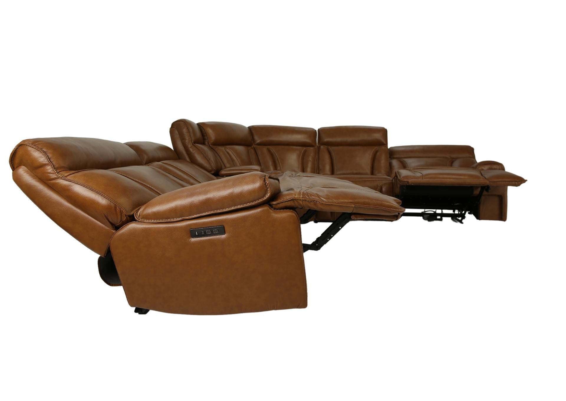 Benelli Leather 6 Piece Power Zero G Sectional - Buckskin - Additional View 3