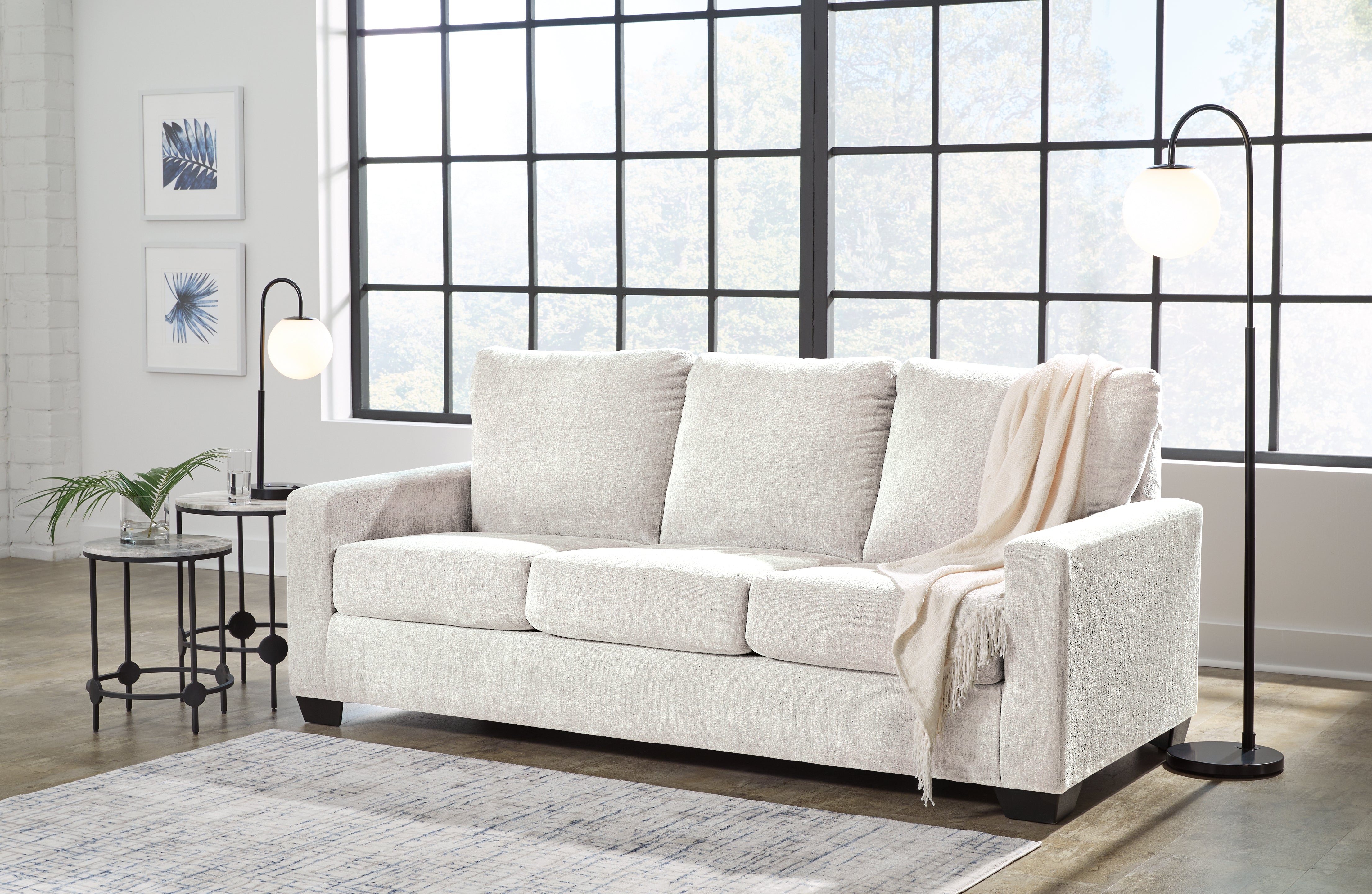Ashley Furniture - Rannis Queen Sleeper - Snow - Beige Fabric - Sofas - Additional View 2