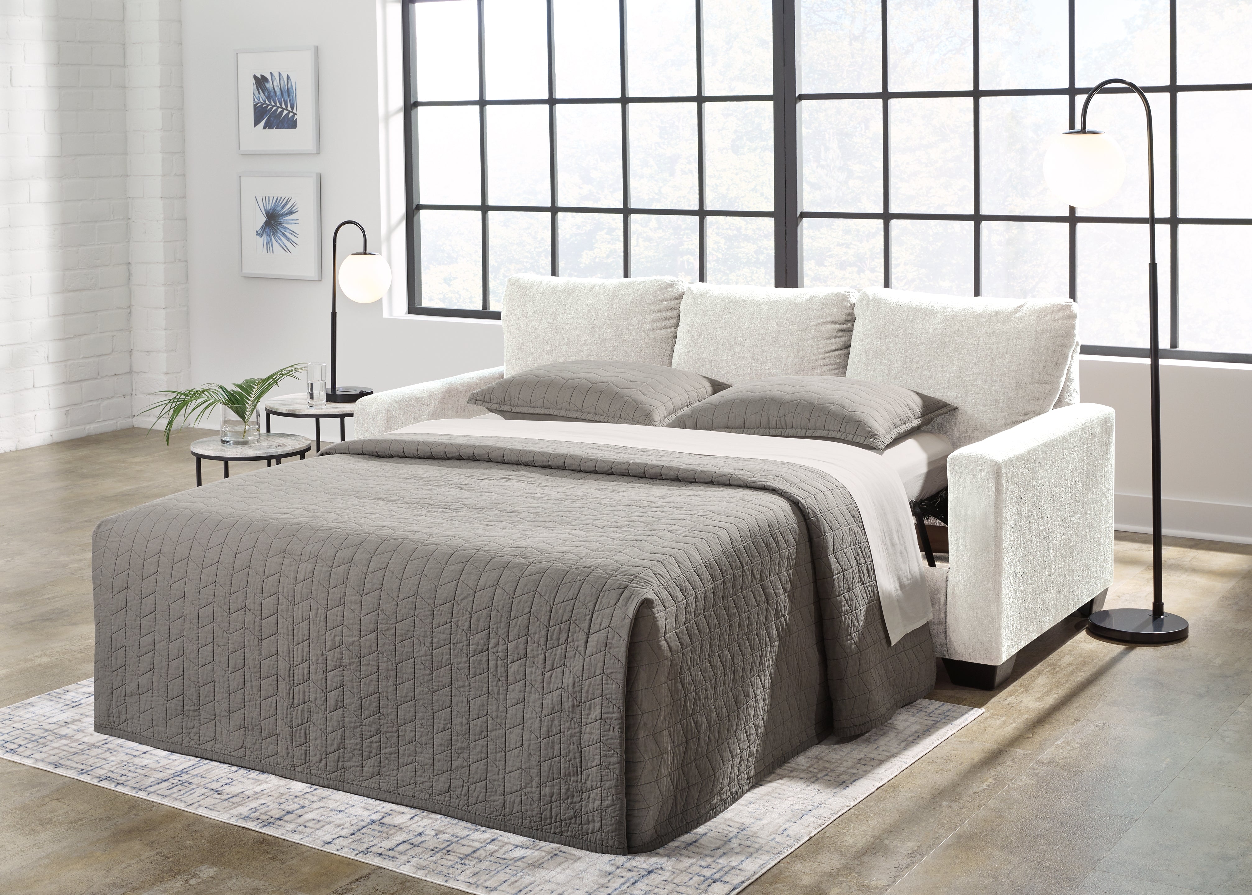 Ashley Furniture - Rannis Queen Sleeper - Snow - Beige Fabric - Sofas - Additional View 7