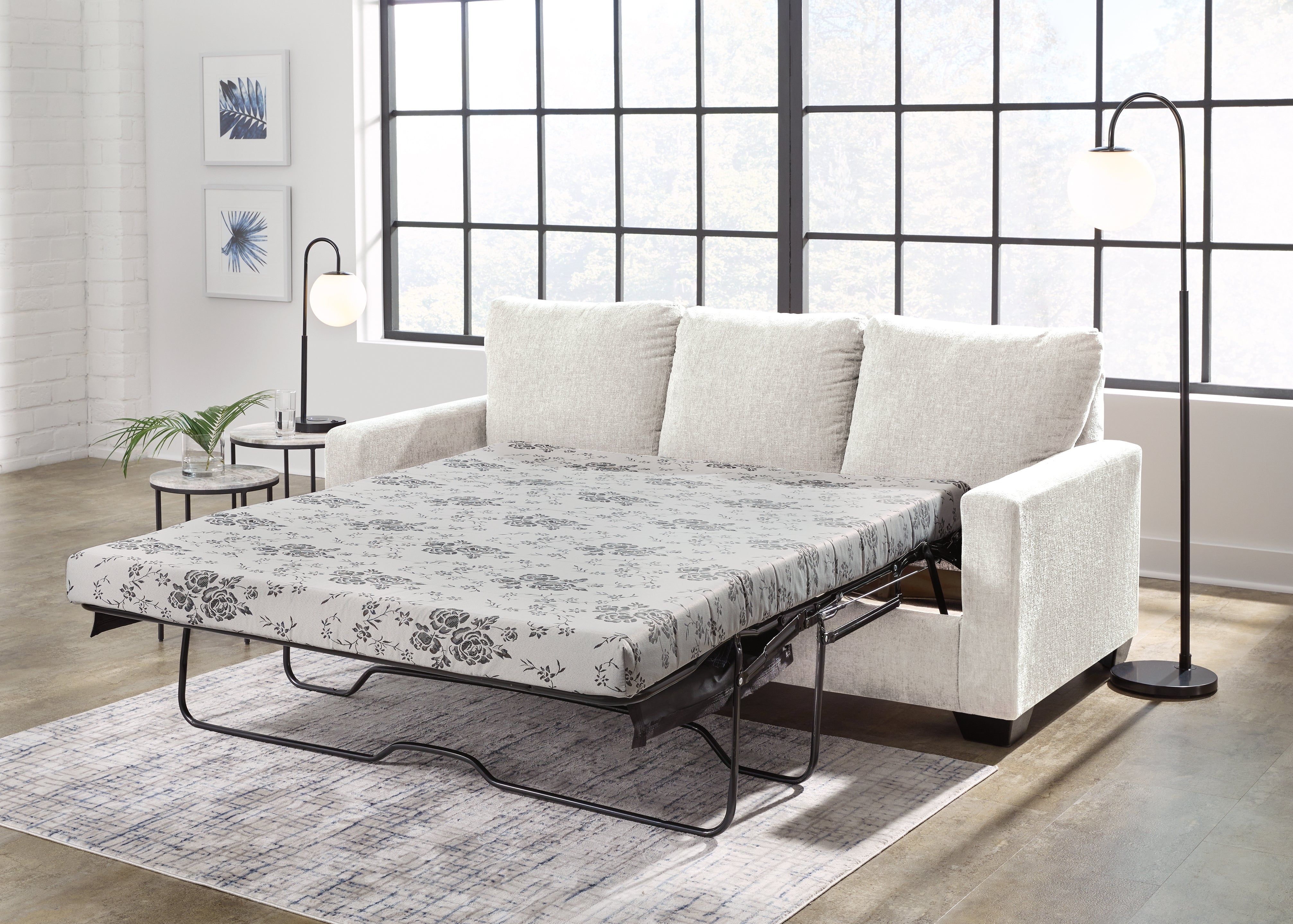 Ashley Furniture - Rannis Queen Sleeper - Snow - Beige Fabric - Sofas - Additional View 8