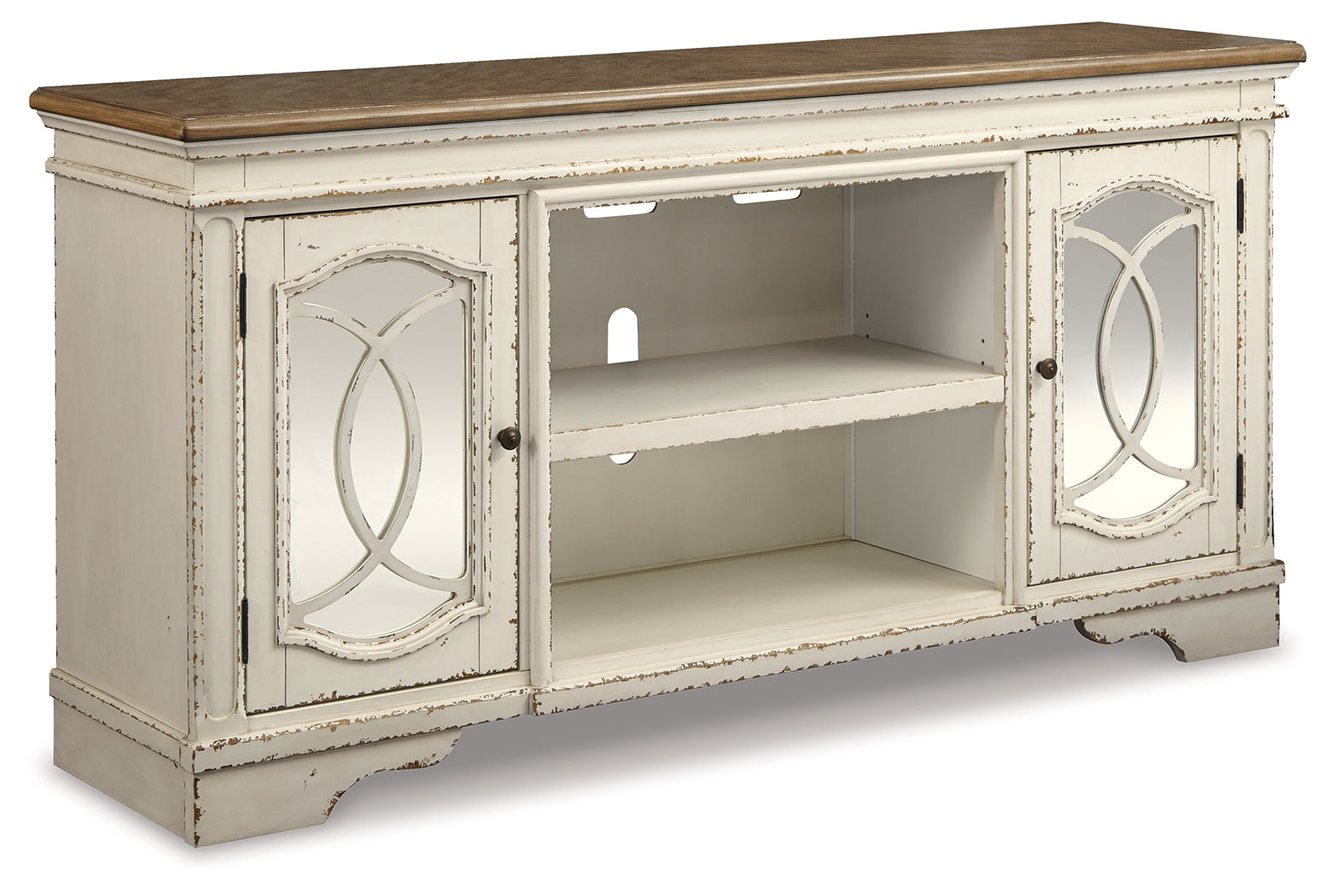 Ashley Furniture - REALYN MEDIA CONSOLE - White Glass|Wood - TV Stands