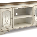 Ashley Furniture - REALYN MEDIA CONSOLE - White Glass|Wood - TV Stands