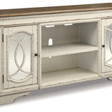Ashley Furniture - REALYN MEDIA CONSOLE - White Glass|Wood - TV Stands