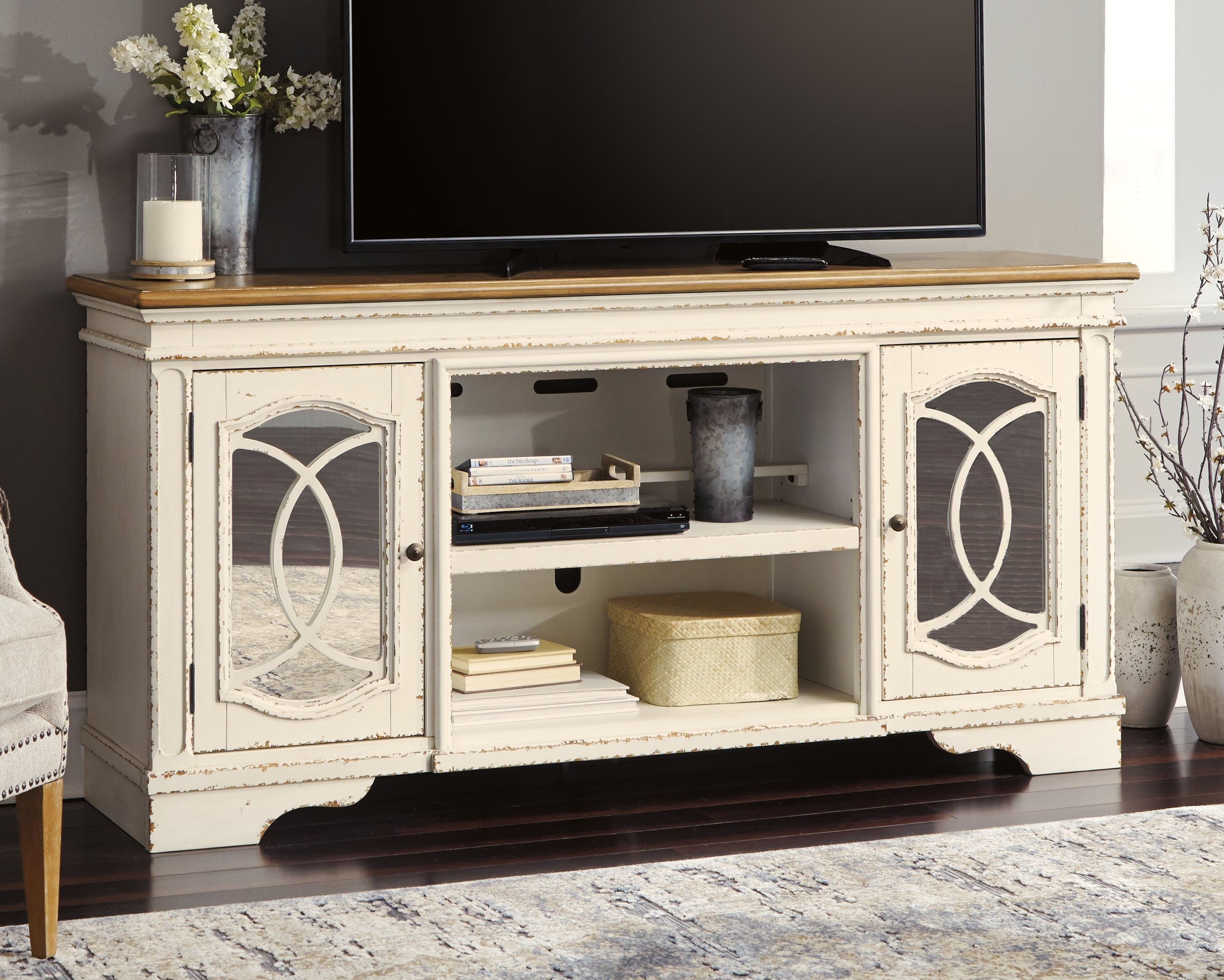 Ashley Furniture - REALYN MEDIA CONSOLE - White Glass|Wood - TV Stands - Additional View 1