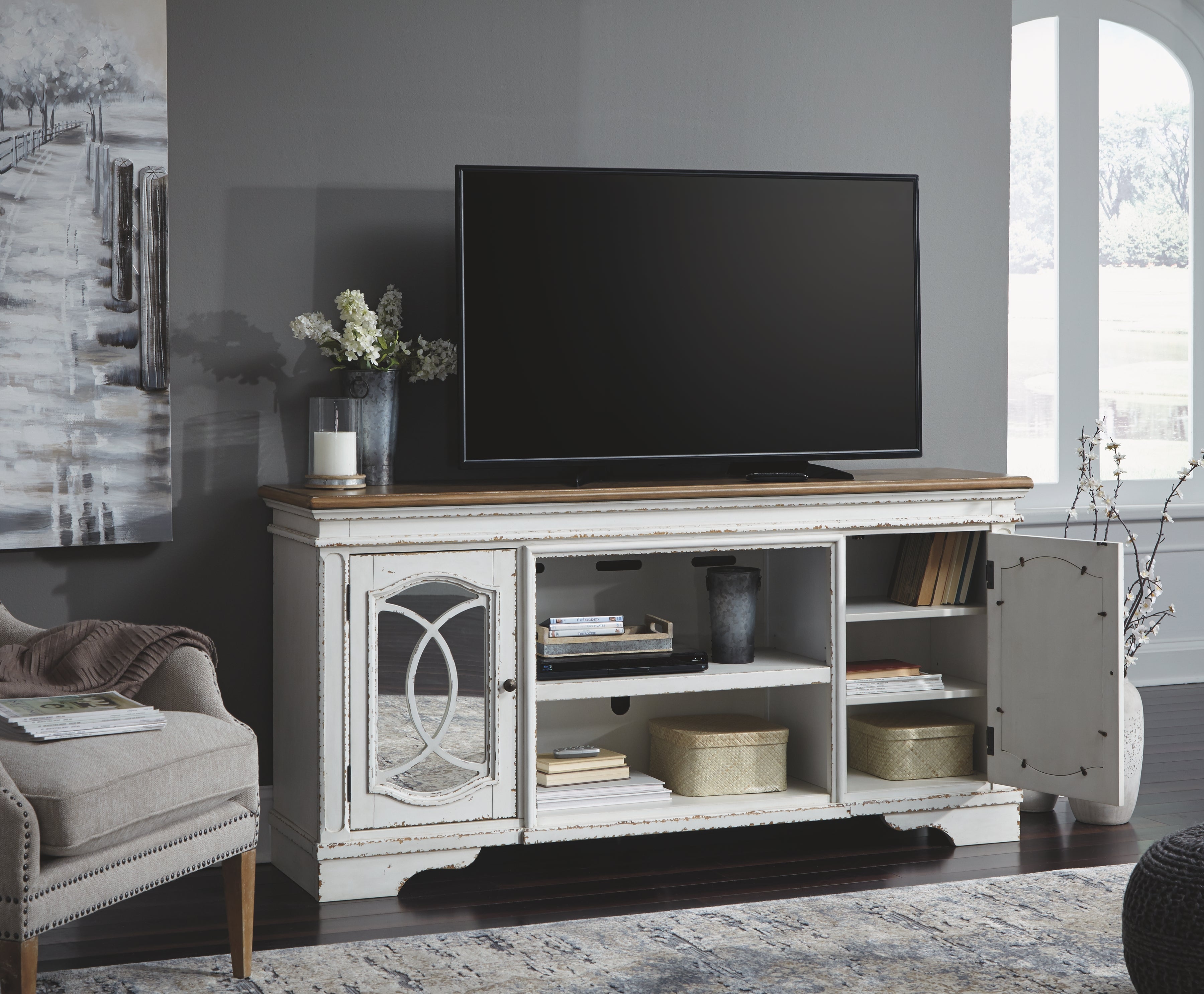 Ashley Furniture - REALYN MEDIA CONSOLE - White Glass|Wood - TV Stands - Additional View 7