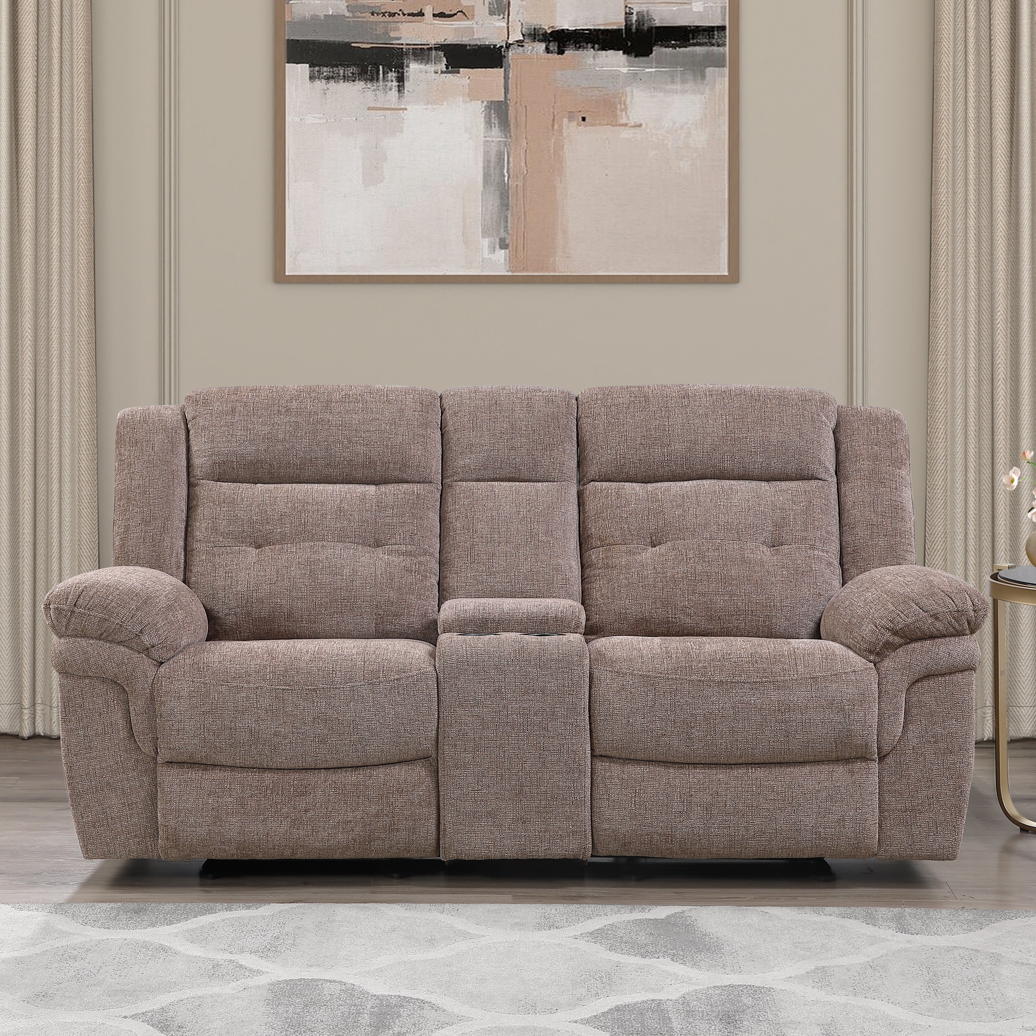 Steve Silver Furniture - SYDNEY RECLINING GLIDER LOVESEAT - Light Brown Fabric - Loveseats - Additional View 1