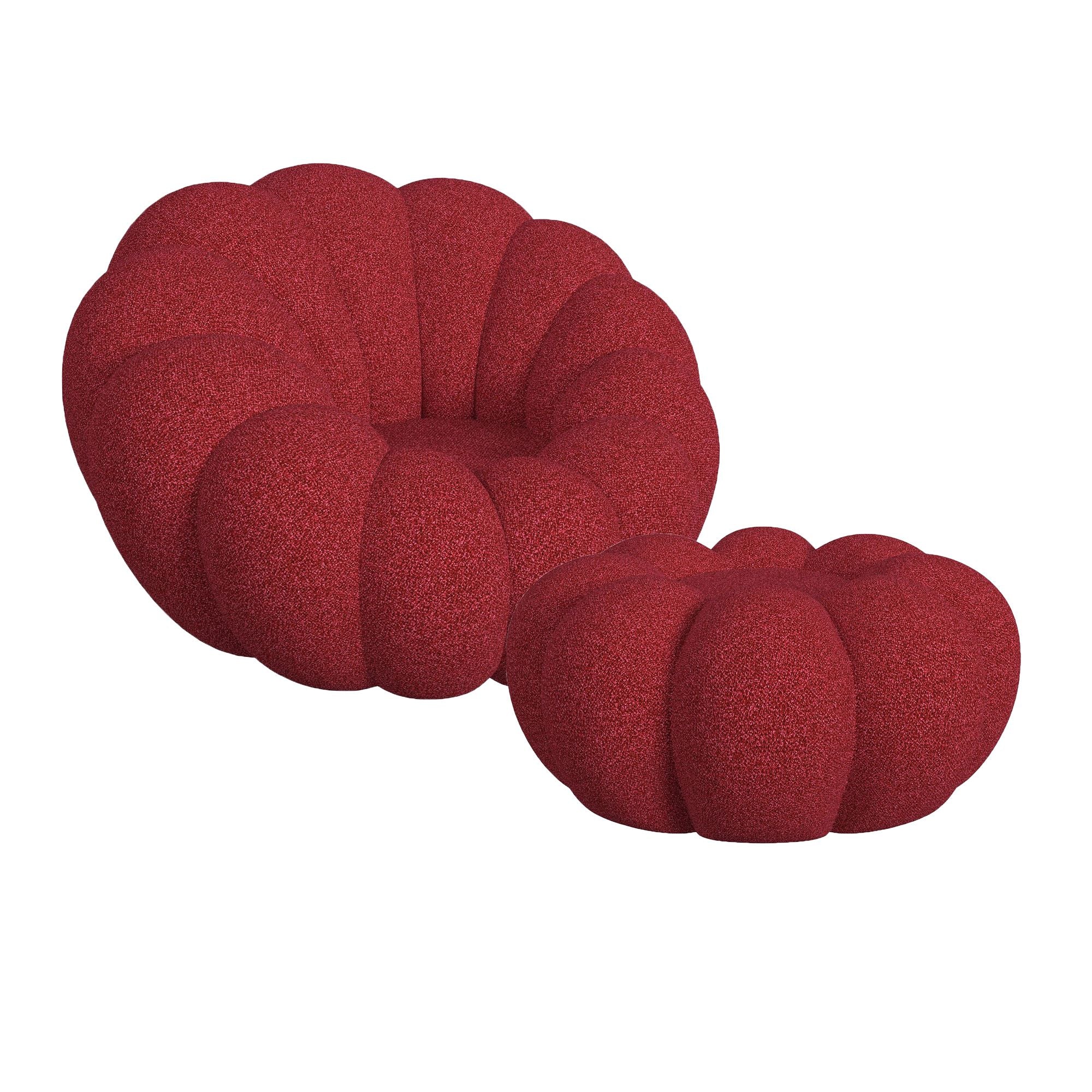 Elements International - Bubble Swivel Chair And Ottoman - Red - Fabric - Chair & Ottoman