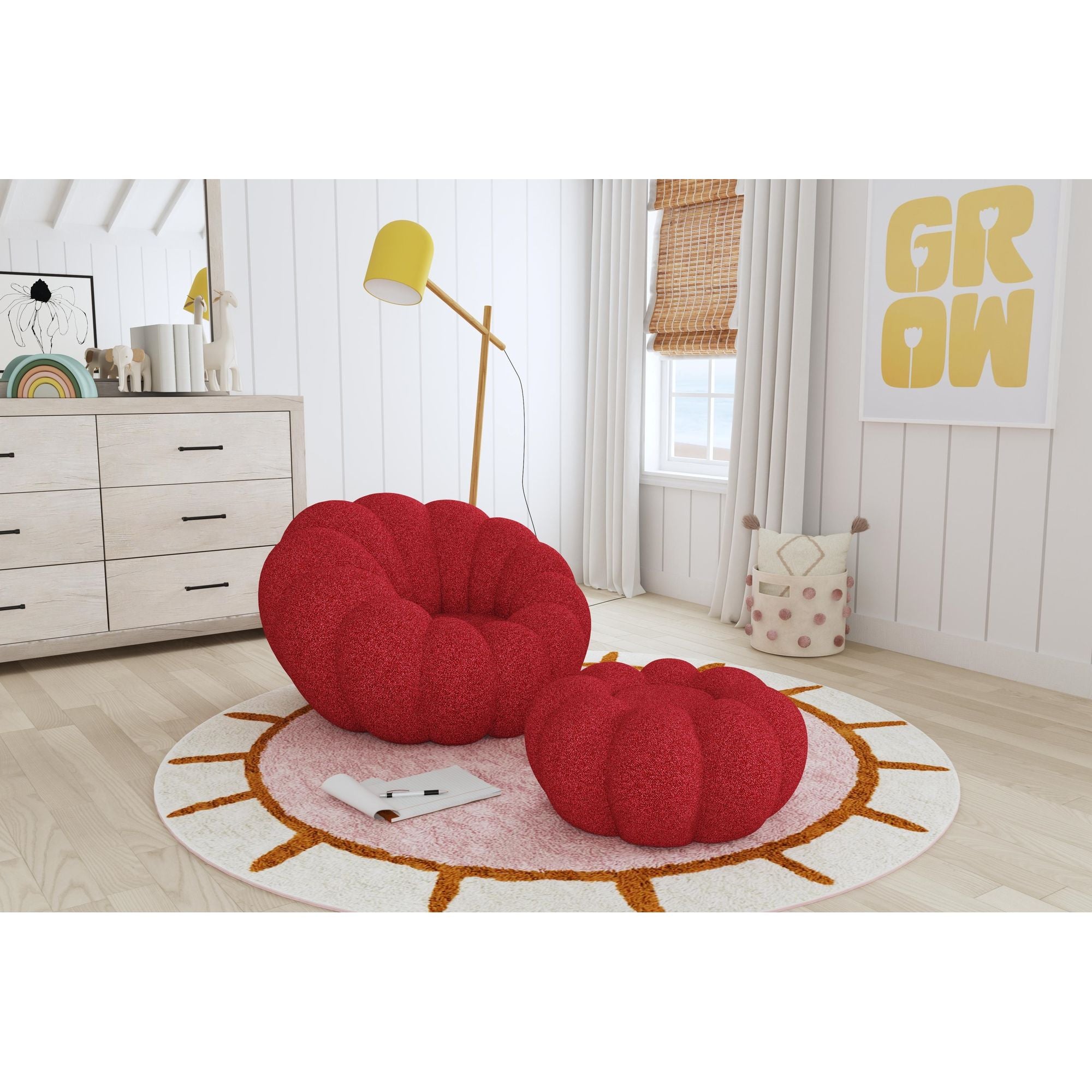 Elements International - Bubble Swivel Chair And Ottoman - Red - Fabric - Chair & Ottoman - Additional View 7