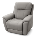 A modern gray upholstered recliner chair with padded armrests and a segmented backrest, shown on a clean white background.