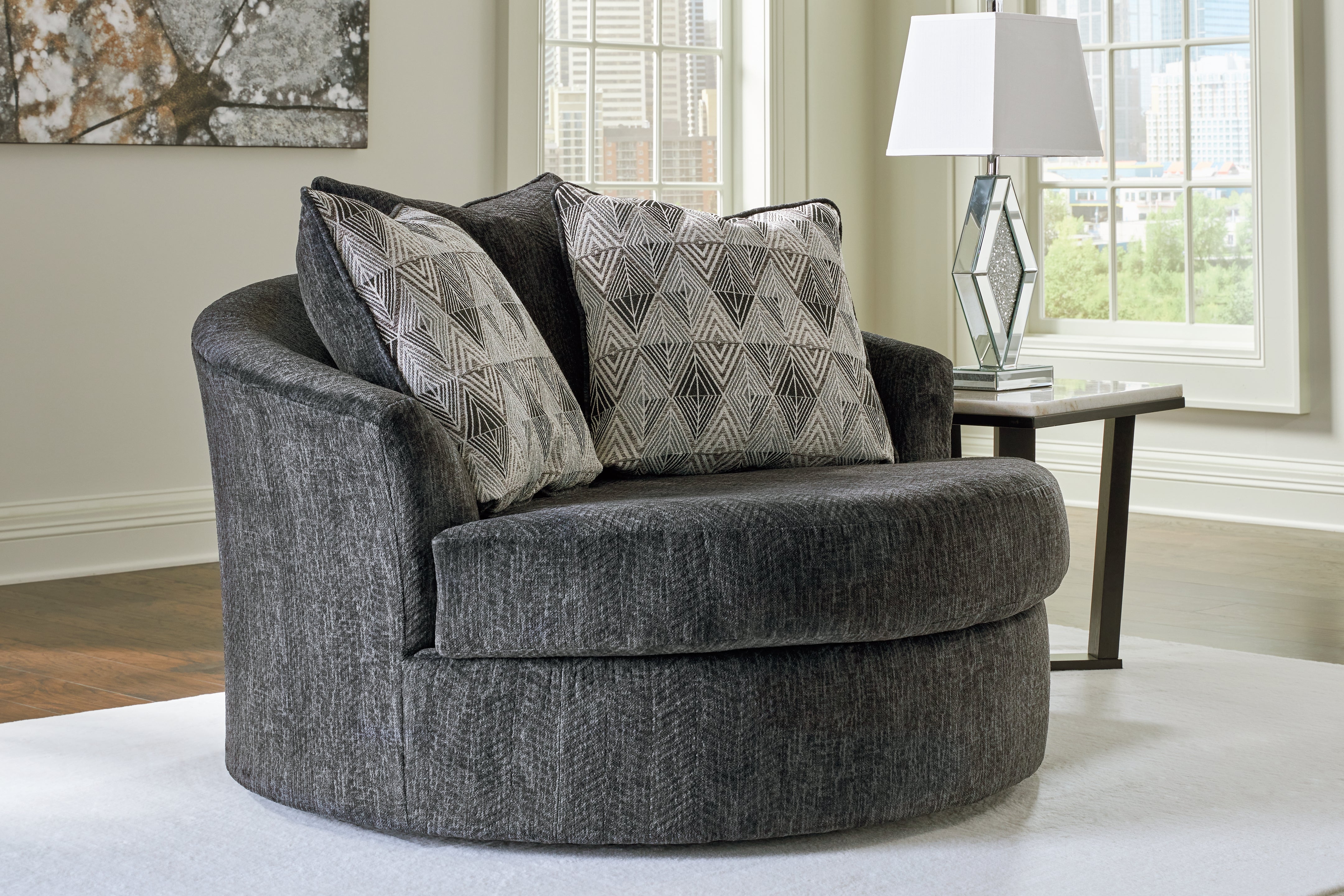Ashley Furniture - Biddeford Swivel Chair - Black Fabric - Chairs - Additional View 1